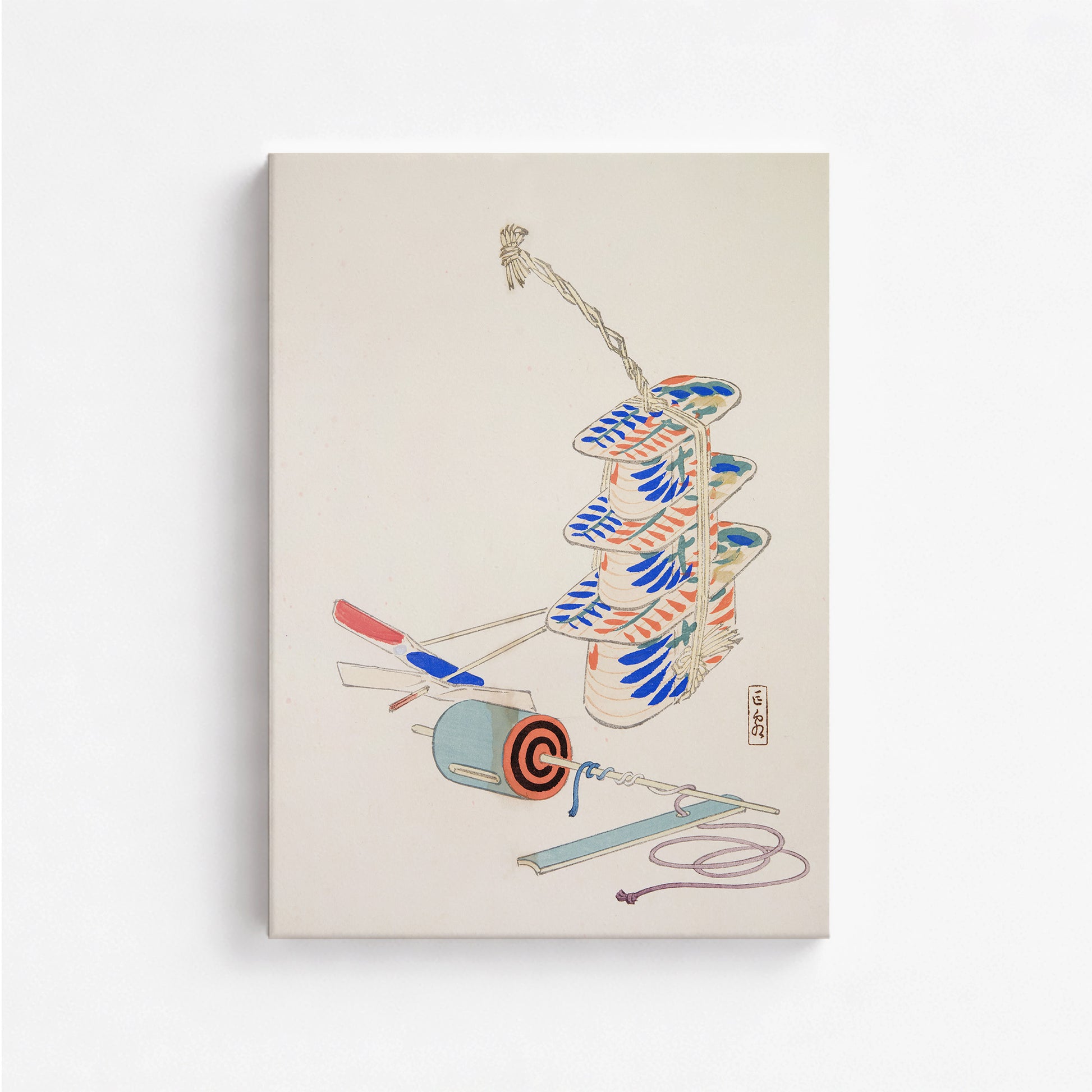 Kawasaki Kyosen: Kyosen’s Collected Illustrations of Japanese Toys Nr. 37 ("Nostalgic Winds: Japanese Childhood Treasures"), 50x70cm Satin Canvas Art Reproduction
