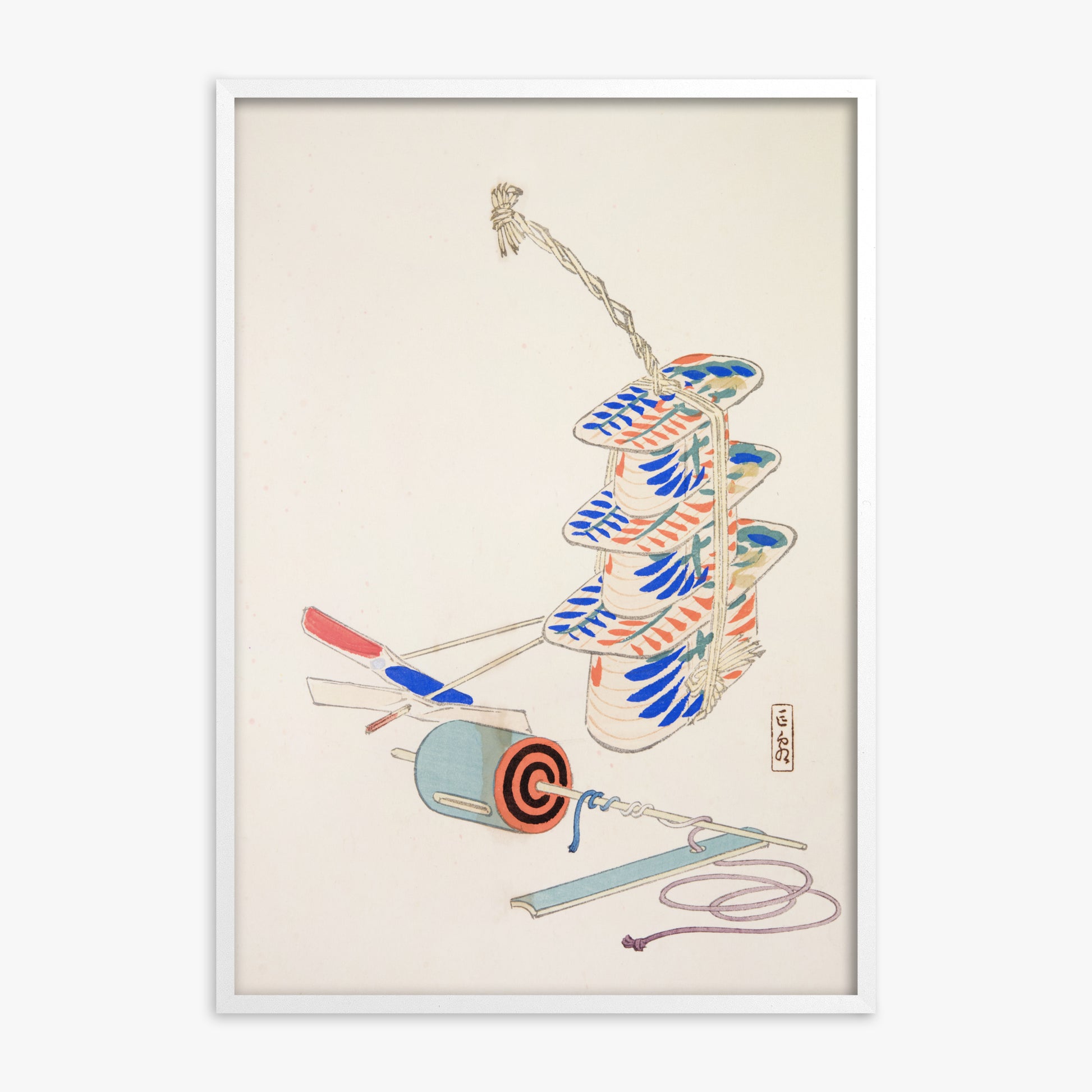 Kawasaki Kyosen: Kyosen’s Collected Illustrations of Japanese Toys Nr. 37 ("Nostalgic Winds: Japanese Childhood Treasures"), White Framed Art Reproduction With White Frame