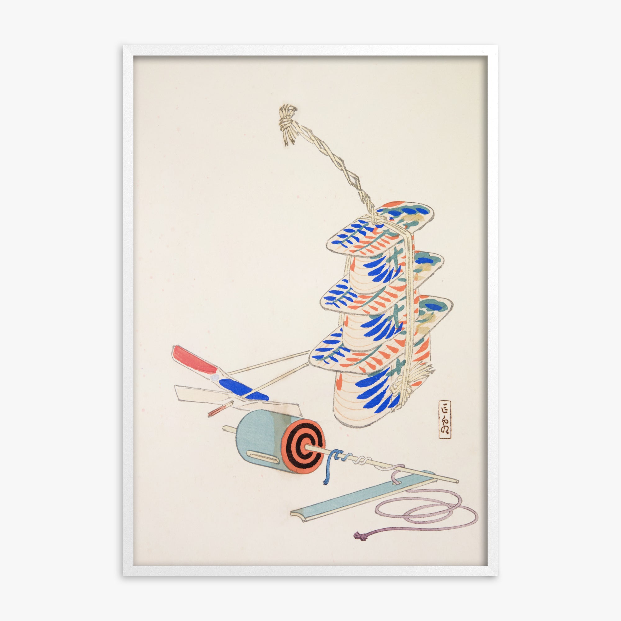 Kawasaki Kyosen: Kyosen’s Collected Illustrations of Japanese Toys Nr. 37 ("Nostalgic Winds: Japanese Childhood Treasures"), White Framed Art Reproduction With White Frame