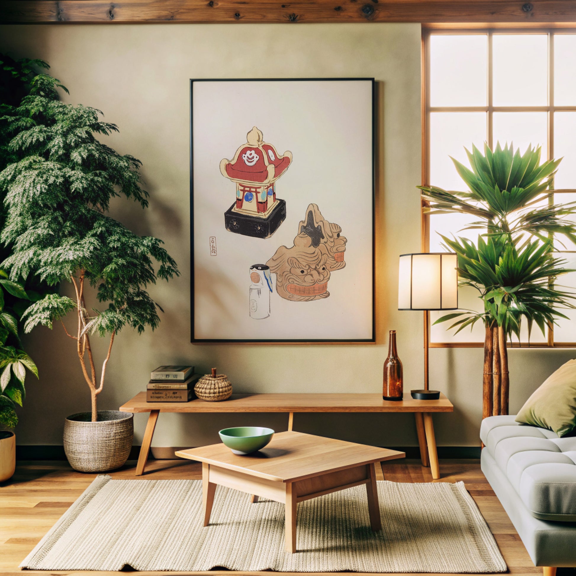 Design Concept No. 32 for Kawasaki Kyosen: Kyosen’s Collected Illustrations of Japanese Toys Nr. 38 ("Shrine Guardian Duo") Japanese Wall Art