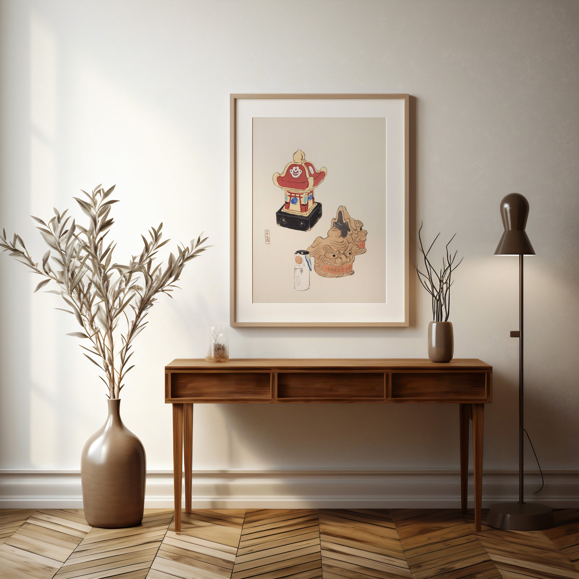 Design Concept No. 37 for Kawasaki Kyosen: Kyosen’s Collected Illustrations of Japanese Toys Nr. 38 ("Shrine Guardian Duo") Japanese Wall Art