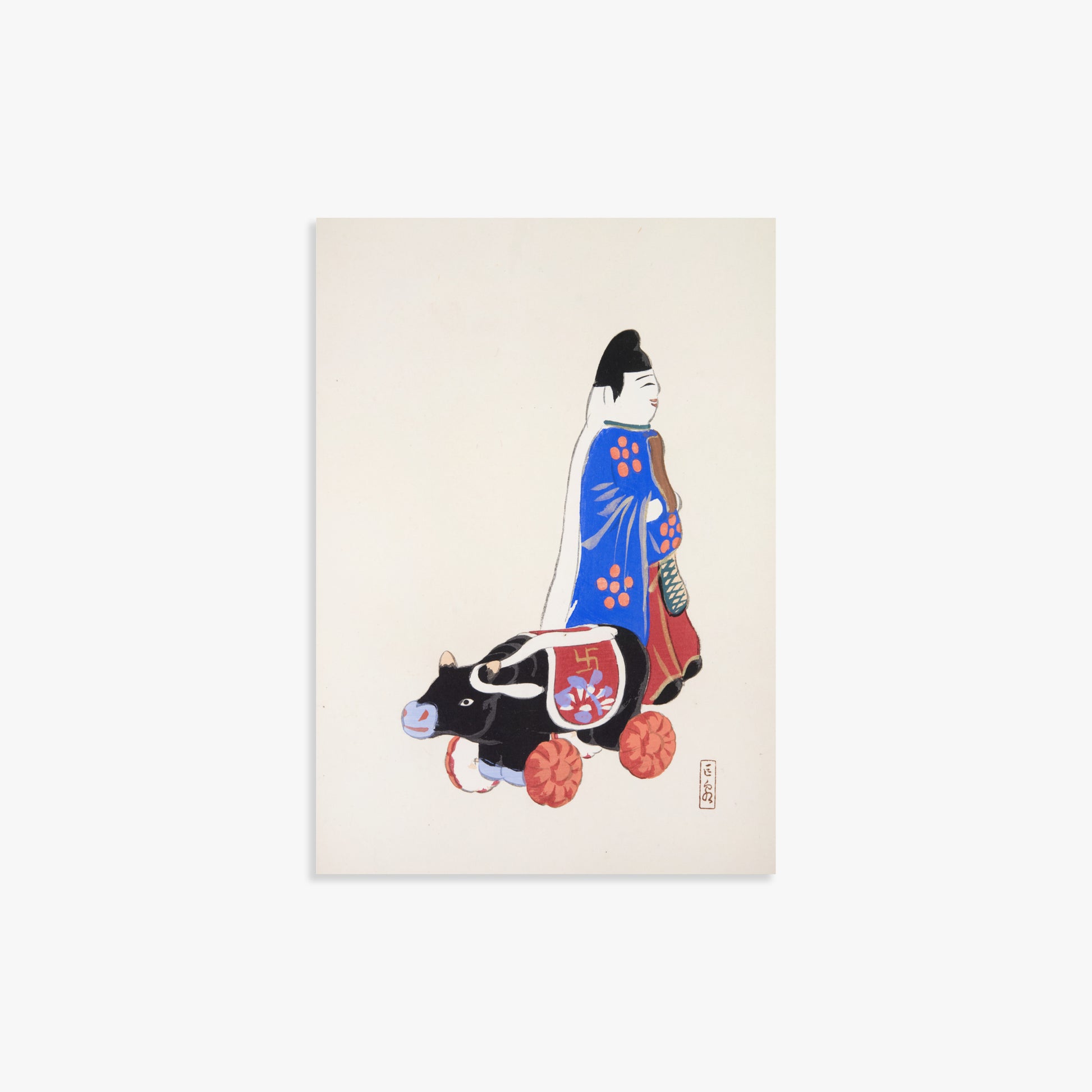 Kawasaki Kyosen: Kyosen’s Collected Illustrations of Japanese Toys Nr. 39 ("Ancient Companion: Japanese Pastoral Toy"), 21x30cm Art Reproduction Unframed