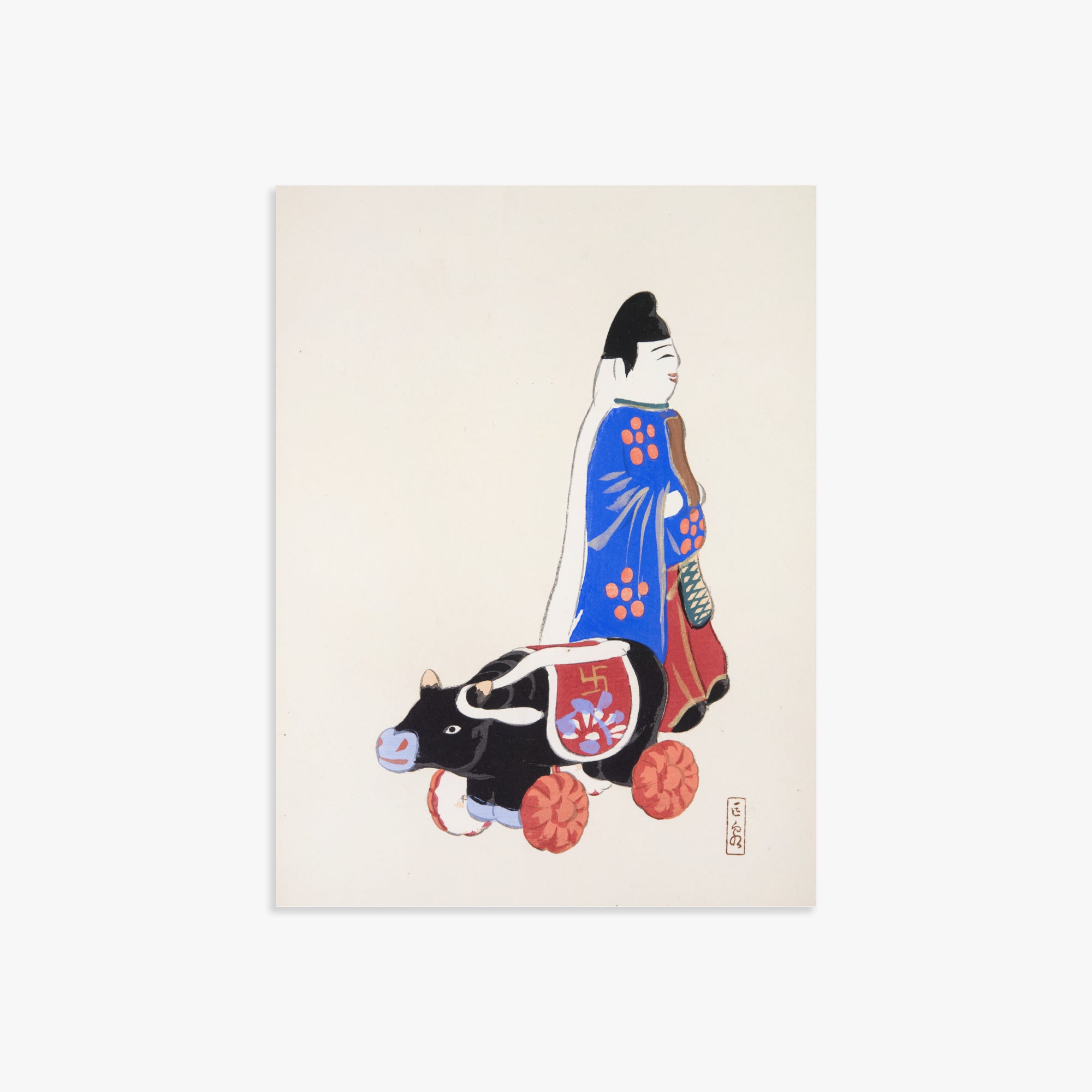 Kawasaki Kyosen: Kyosen’s Collected Illustrations of Japanese Toys Nr. 39 ("Ancient Companion: Japanese Pastoral Toy"), 30x40cm Art Reproduction Unframed