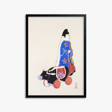 Kawasaki Kyosen: Kyosen’s Collected Illustrations of Japanese Toys Nr. 39 ("Ancient Companion: Japanese Pastoral Toy"), 50x70cm Framed Art Reproduction With Black Frame