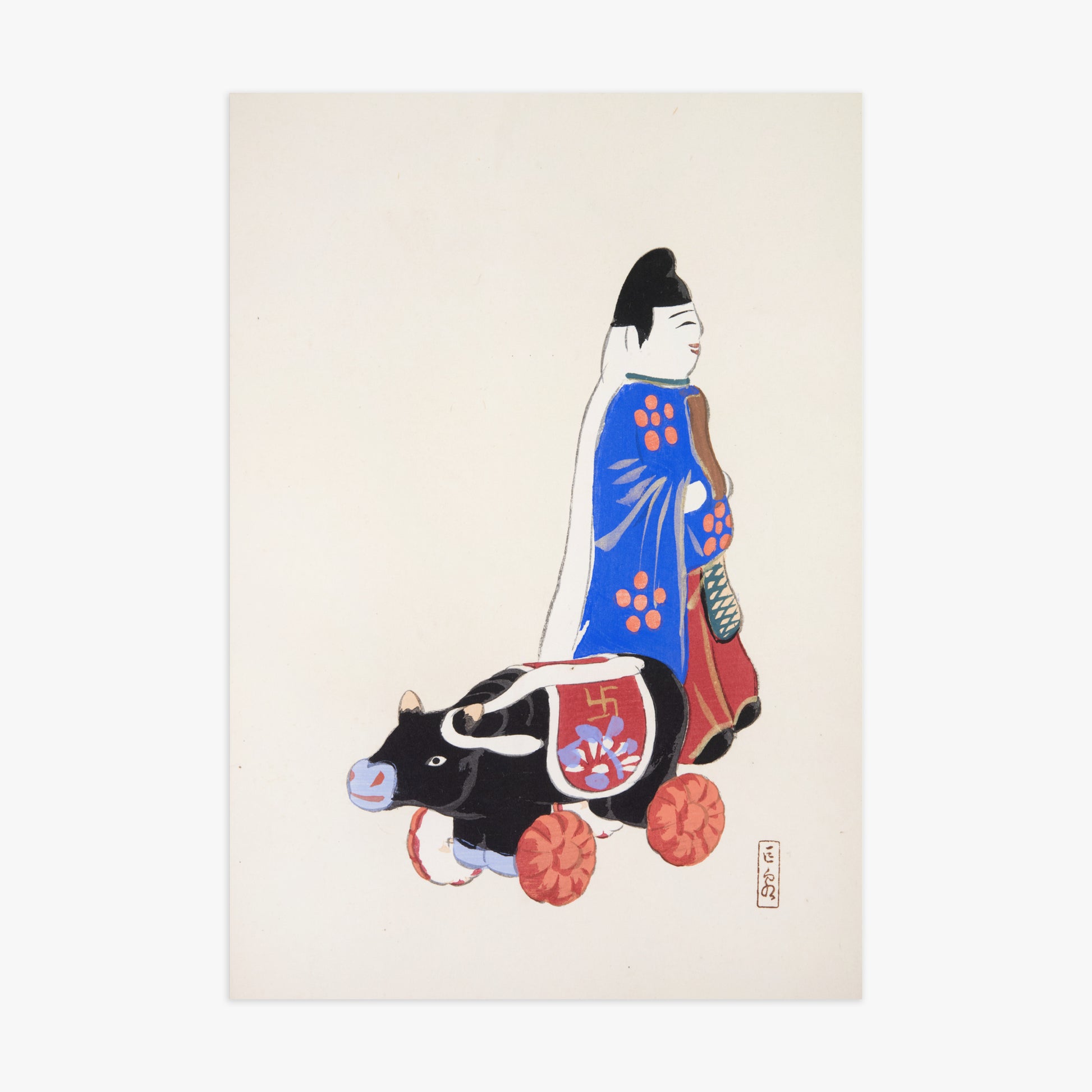 Kawasaki Kyosen: Kyosen’s Collected Illustrations of Japanese Toys Nr. 39 ("Ancient Companion: Japanese Pastoral Toy"), 70x100cm Art Reproduction Unframed