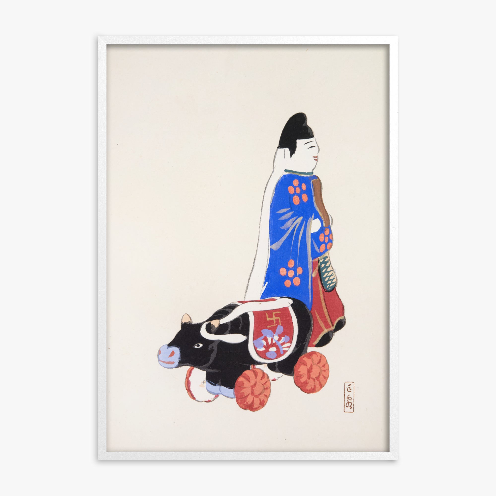 Kawasaki Kyosen: Kyosen’s Collected Illustrations of Japanese Toys Nr. 39 ("Ancient Companion: Japanese Pastoral Toy"), White Framed Art Reproduction With White Frame
