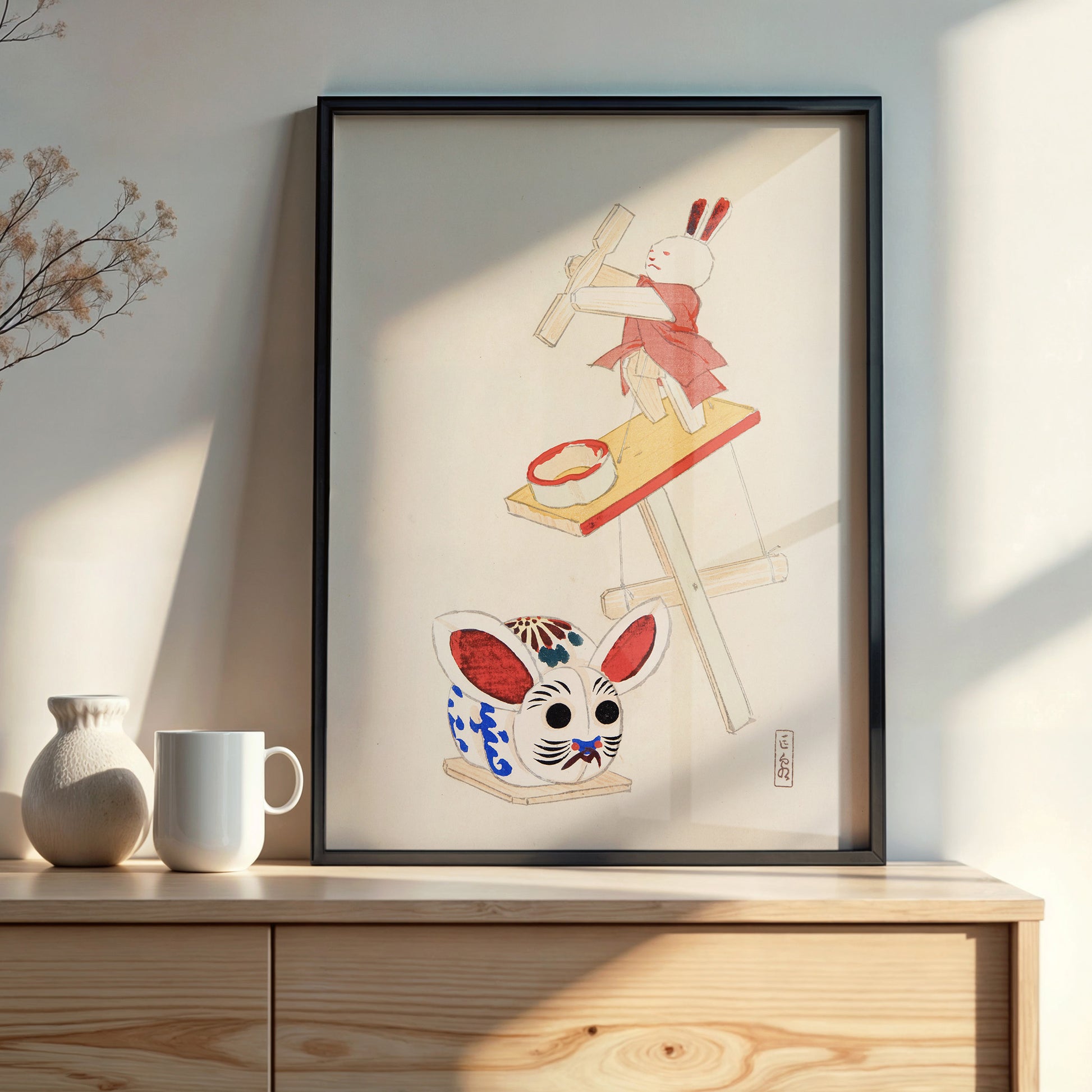 Design Concept No. 22 for Kawasaki Kyosen: Kyosen’s Collected Illustrations of Japanese Toys Nr. 40 ("Dancing Rabbit Puppet") Japanese Wall Art
