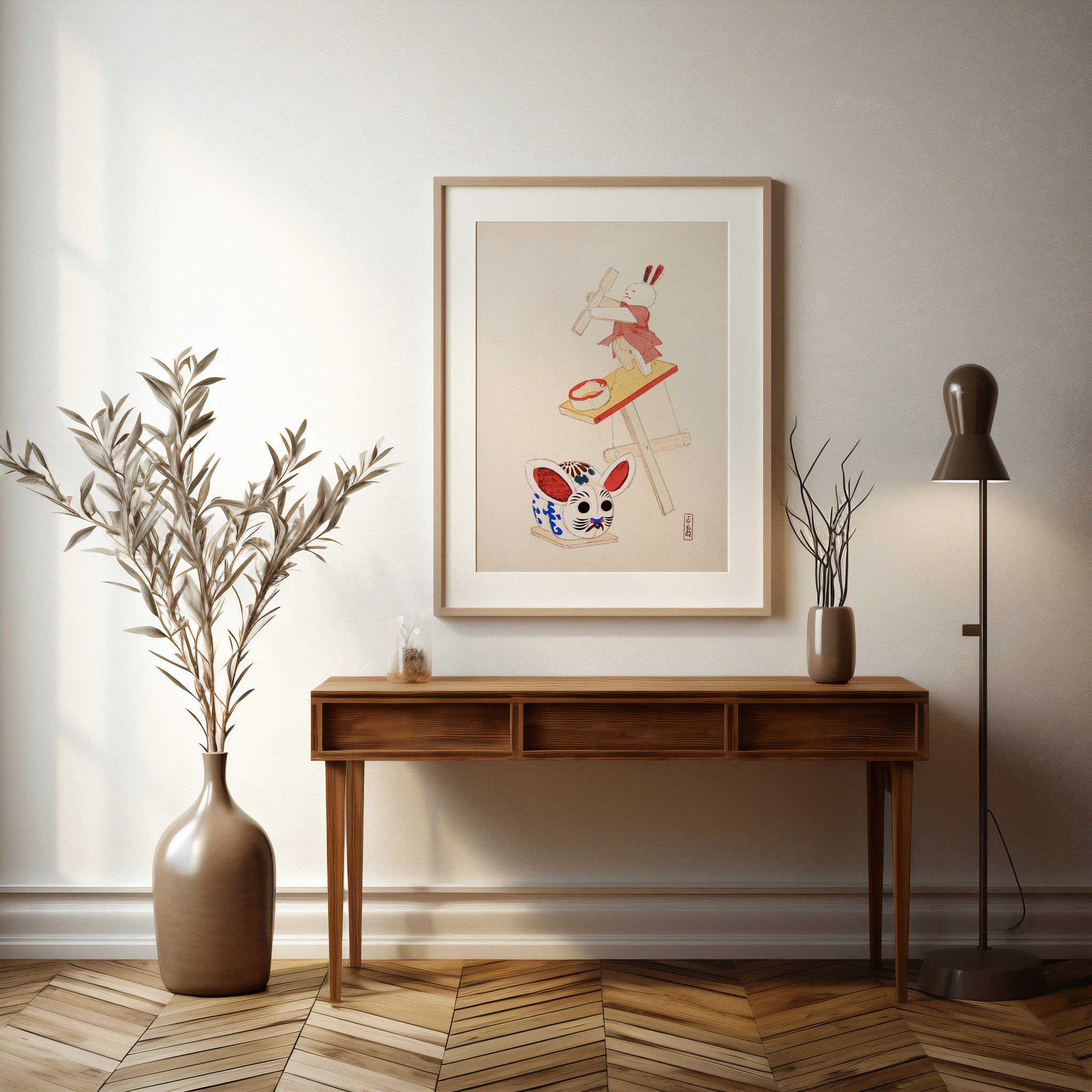 Design Concept No. 37 for Kawasaki Kyosen: Kyosen’s Collected Illustrations of Japanese Toys Nr. 40 ("Dancing Rabbit Puppet") Japanese Wall Art