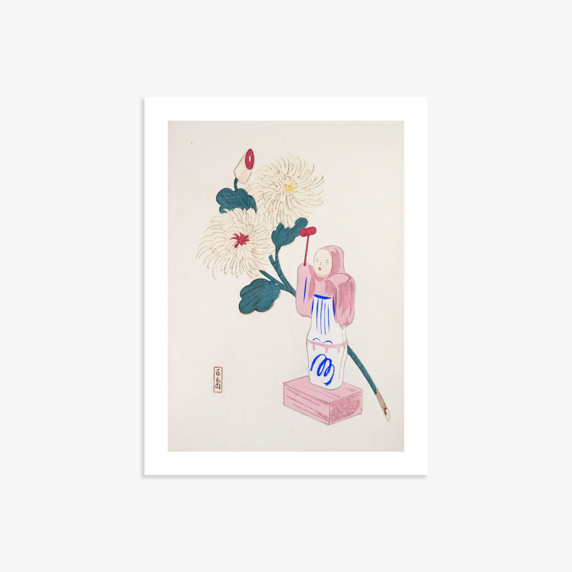 Kawasaki Kyosen: Kyosen’s Collected Illustrations of Japanese Toys Nr. 41 ("Serene Chrysanthemum Bloom"), 30x40cm Art Reproduction Unframed
