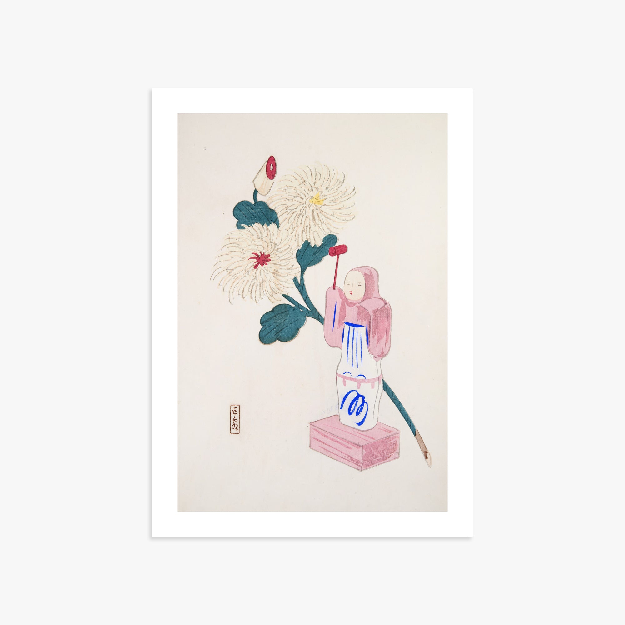Kawasaki Kyosen: Kyosen’s Collected Illustrations of Japanese Toys Nr. 41 ("Serene Chrysanthemum Bloom"), 50x70cm Art Reproduction Unframed