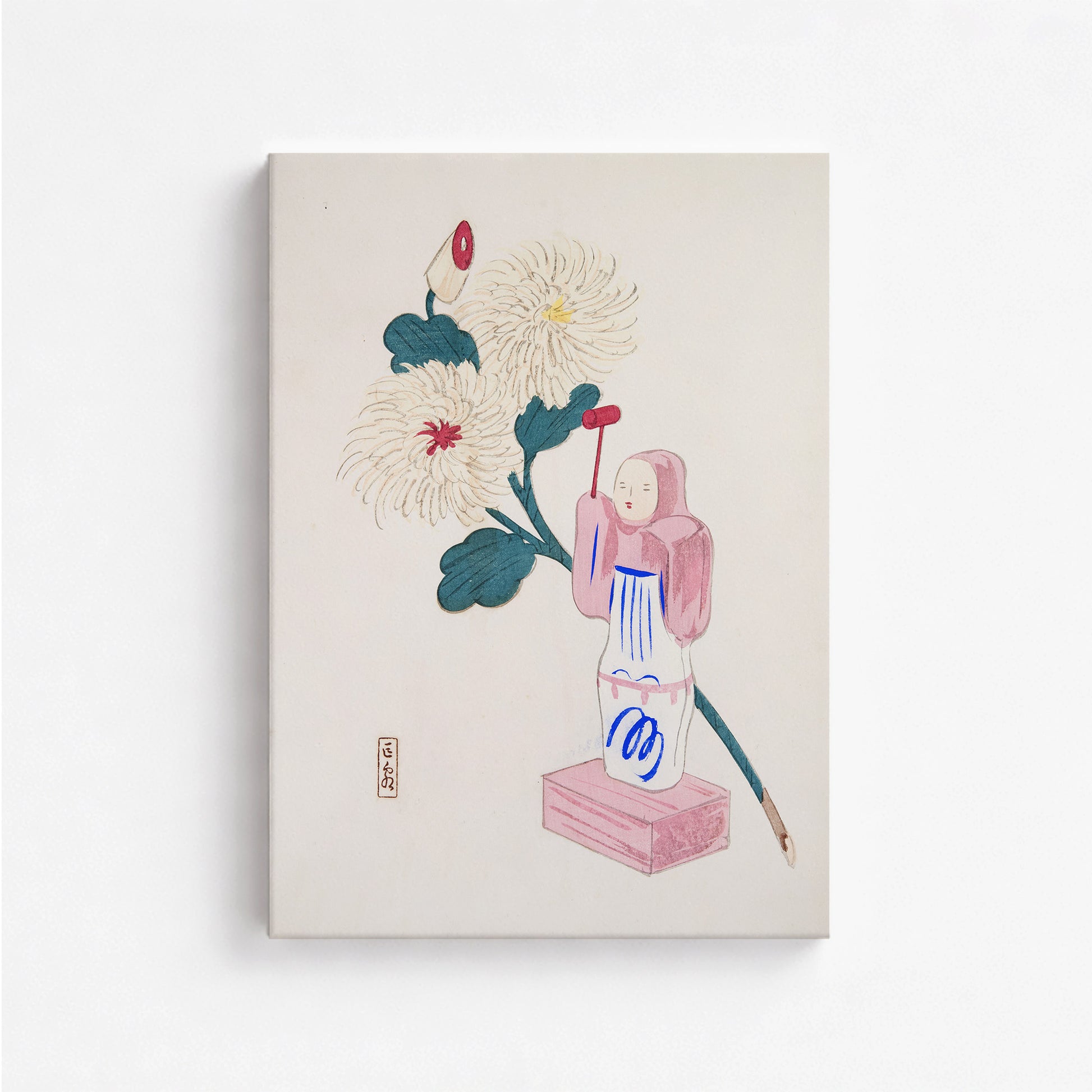 Kawasaki Kyosen: Kyosen’s Collected Illustrations of Japanese Toys Nr. 41 ("Serene Chrysanthemum Bloom"), 50x70cm Satin Canvas Art Reproduction