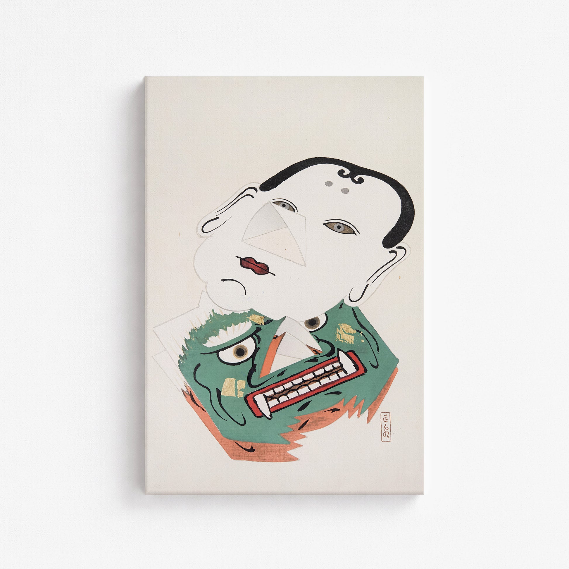 Kawasaki Kyosen: Kyosen’s Collected Illustrations of Japanese Toys Nr. 42 ("Dual Mask Expression"), 61x91cm Satin Canvas Art Reproduction