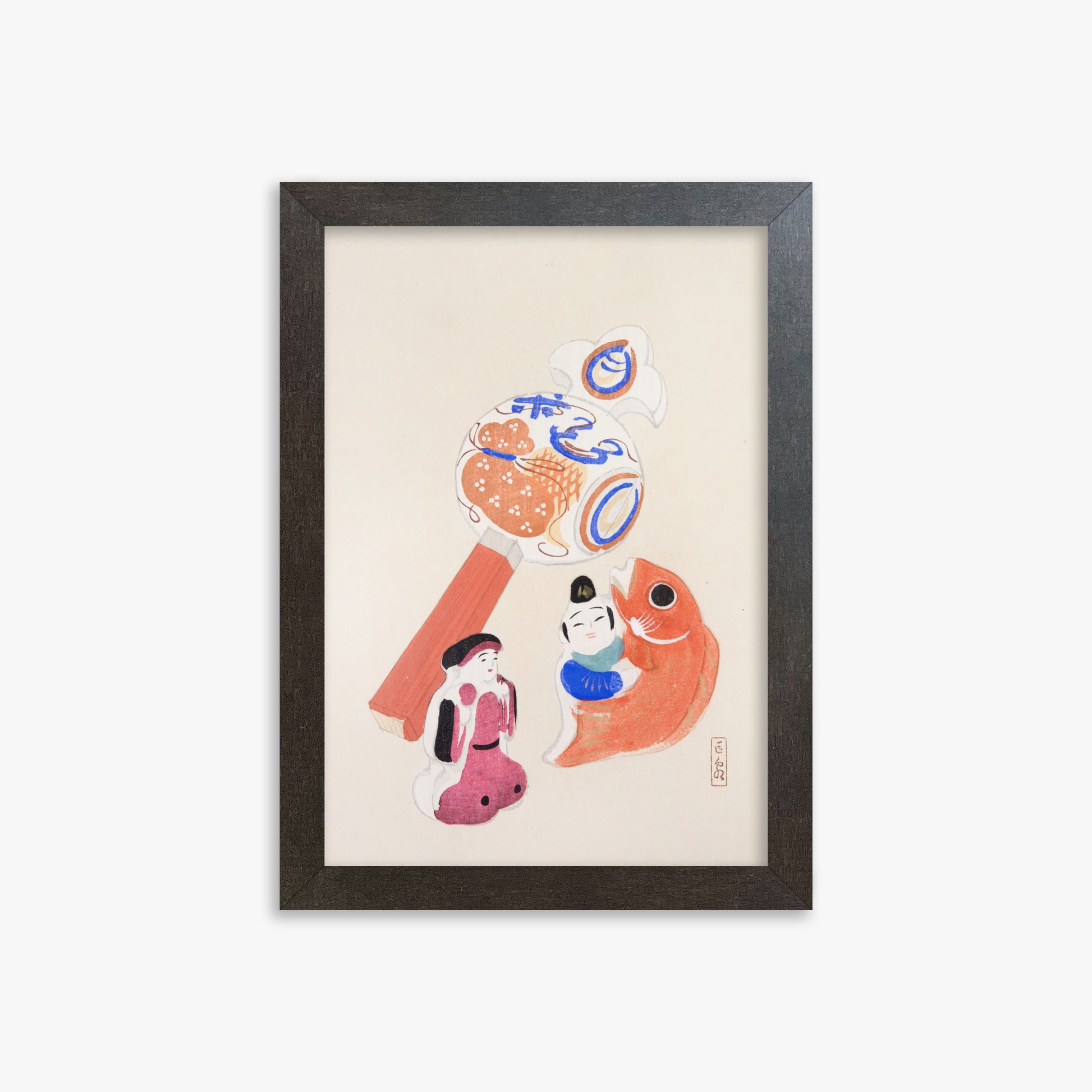 Kawasaki Kyosen: Kyosen’s Collected Illustrations of Japanese Toys Nr. 43 ("Eastern Harmony Toys"), 21x30cm Framed Art Reproduction With Espresso Frame