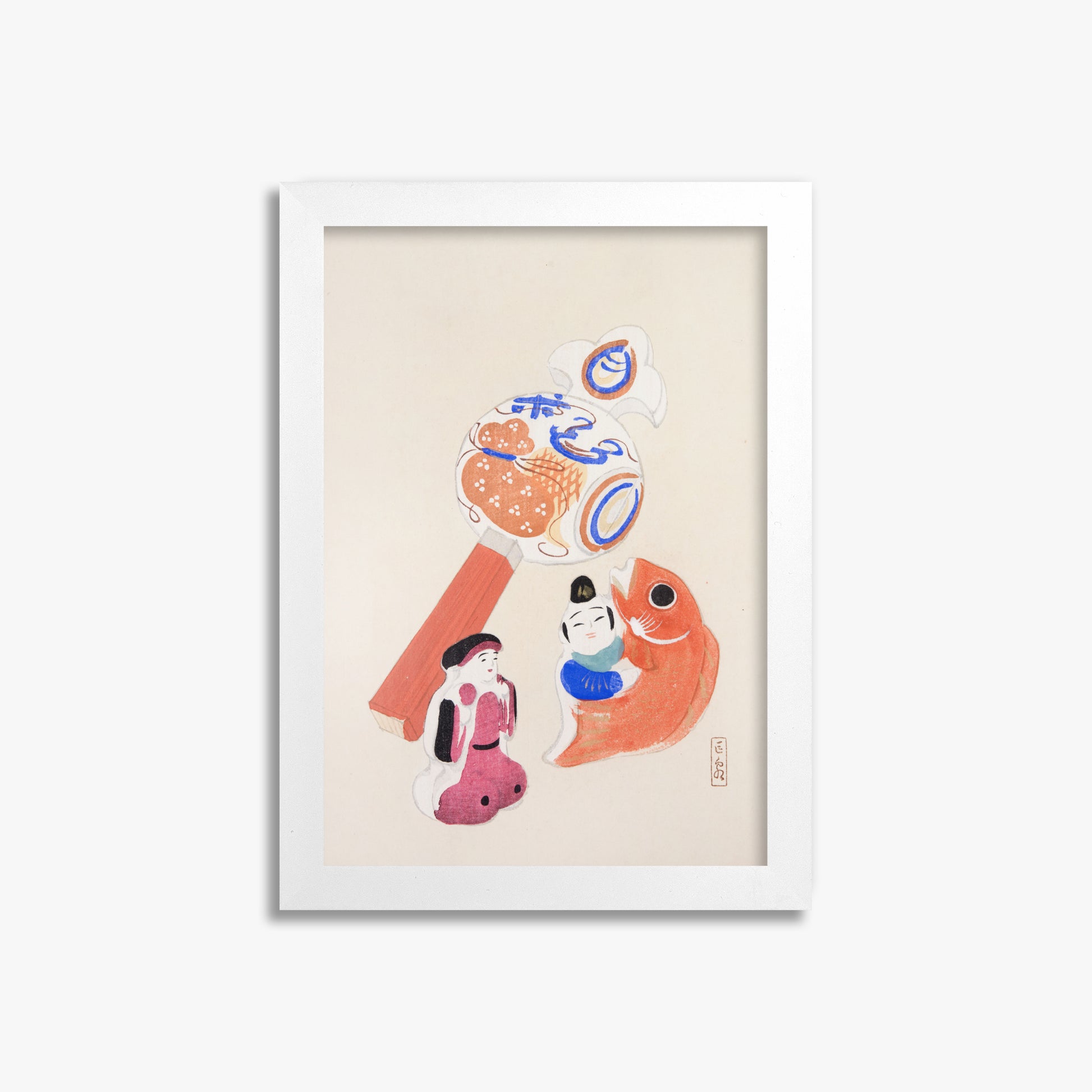 Kawasaki Kyosen: Kyosen’s Collected Illustrations of Japanese Toys Nr. 43 ("Eastern Harmony Toys"), 21x30cm Framed Art Reproduction With White Frame
