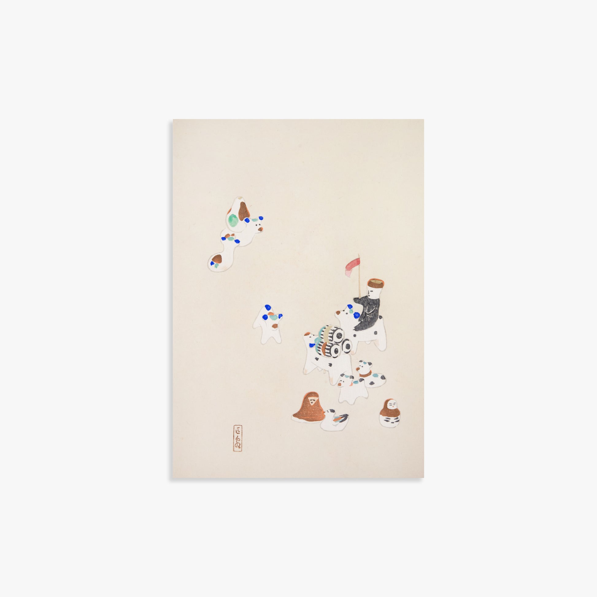 Kawasaki Kyosen: Kyosen’s Collected Illustrations of Japanese Toys Nr. 46 ("Whimsical Parade"), 21x30cm Art Reproduction Unframed