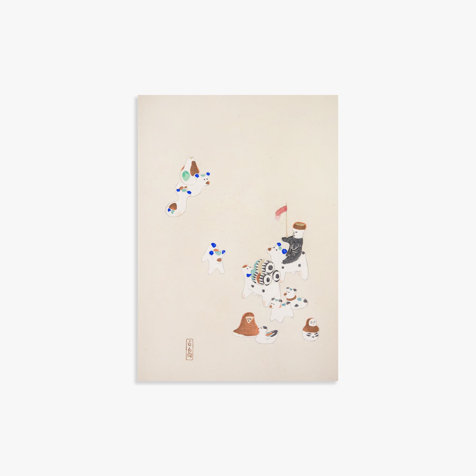 Kawasaki Kyosen: Kyosen’s Collected Illustrations of Japanese Toys Nr. 46 ("Whimsical Parade"), 21x30cm Art Reproduction Unframed