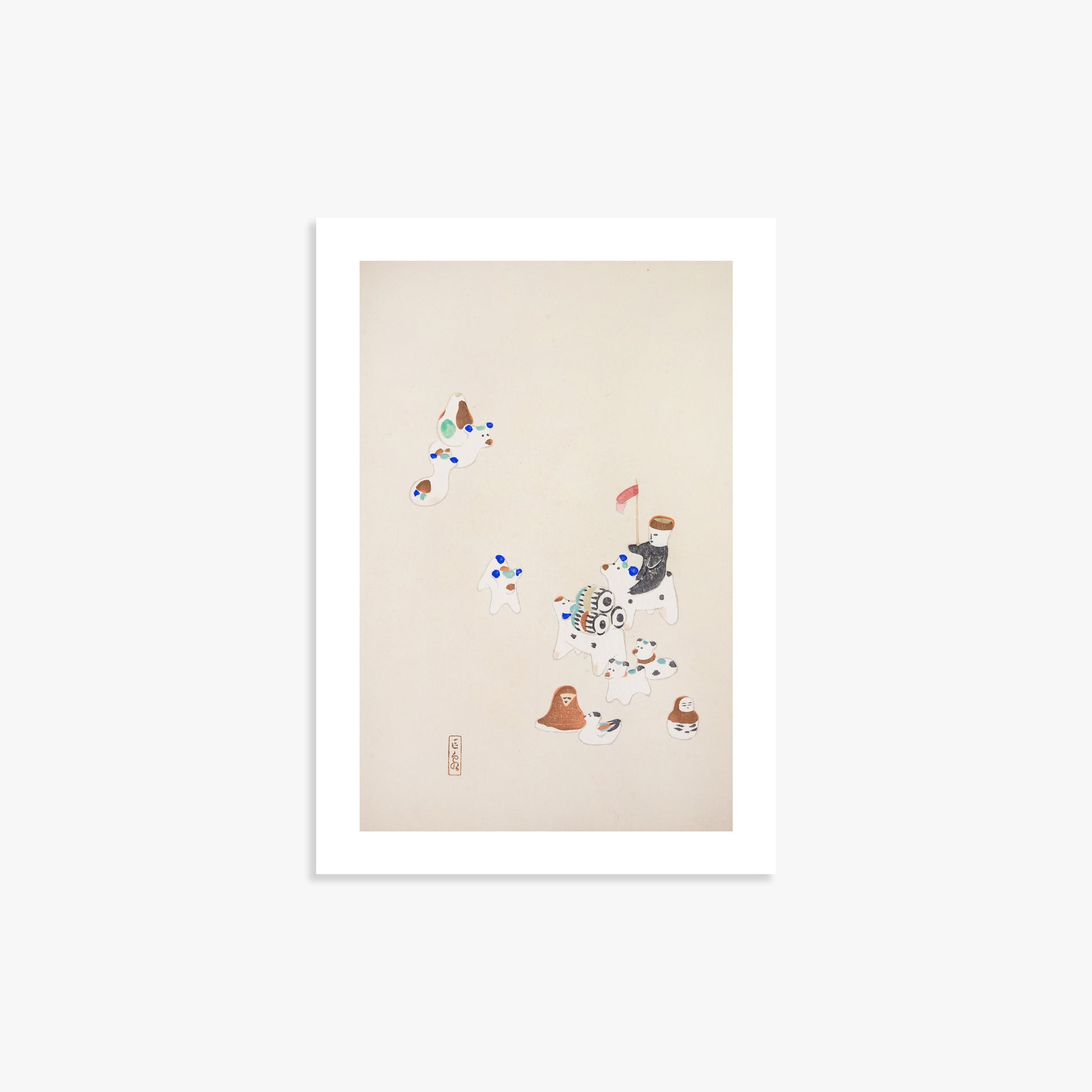 Kawasaki Kyosen: Kyosen’s Collected Illustrations of Japanese Toys Nr. 46 ("Whimsical Parade"), 21x30cm Art Reproduction Unframed