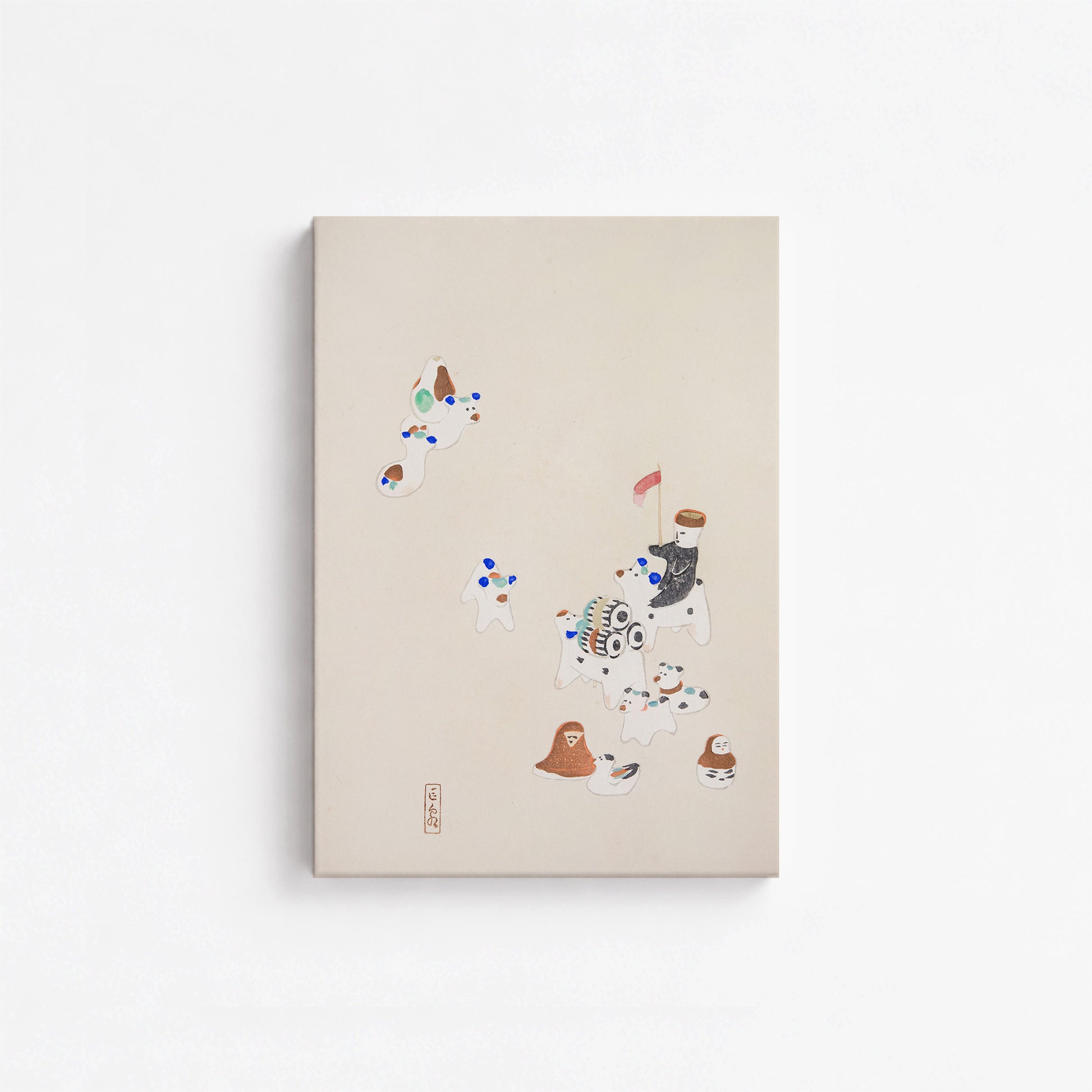 Kawasaki Kyosen: Kyosen’s Collected Illustrations of Japanese Toys Nr. 46 ("Whimsical Parade"), 21x30cm Satin Canvas Art Reproduction
