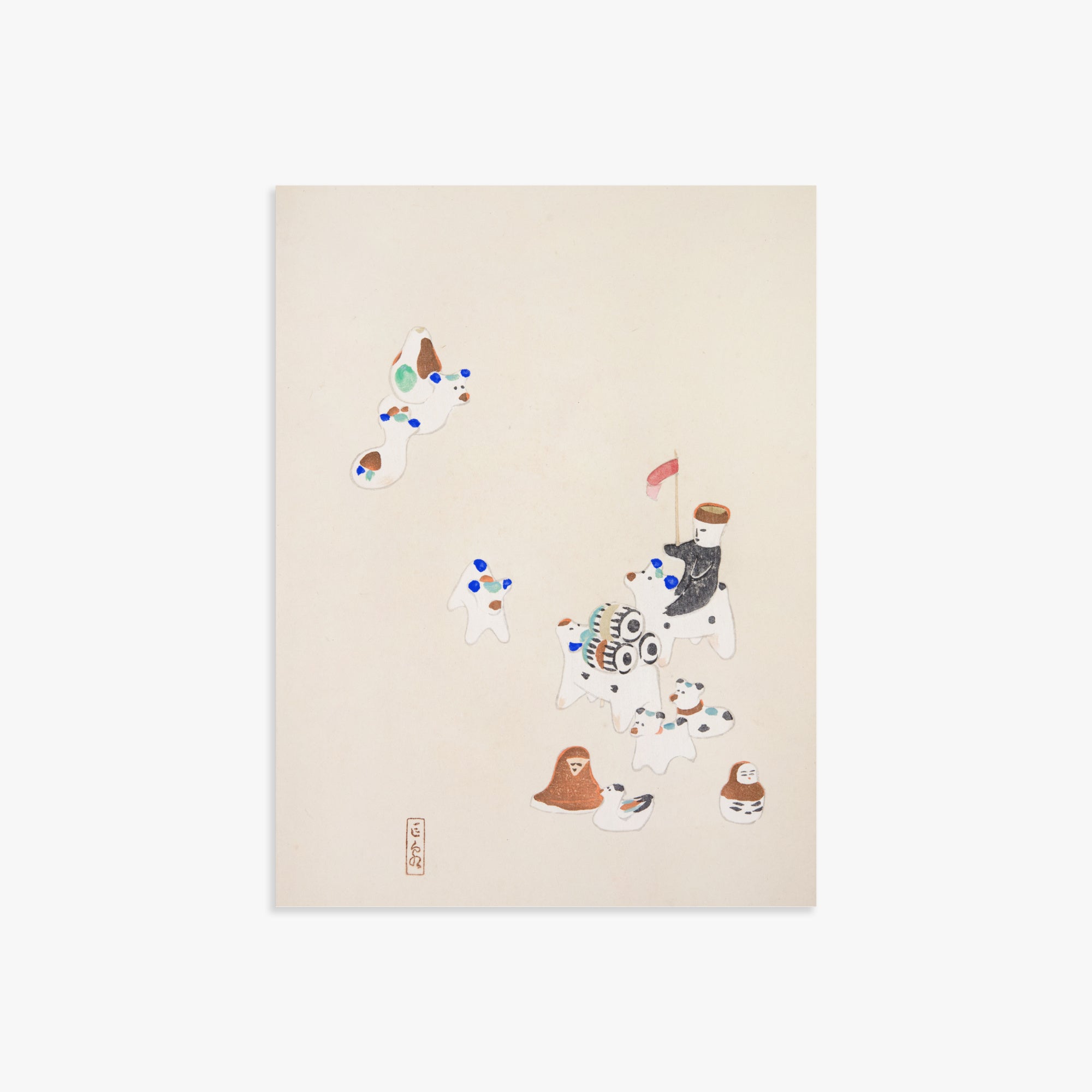 Kawasaki Kyosen: Kyosen’s Collected Illustrations of Japanese Toys Nr. 46 ("Whimsical Parade"), 30x40cm Art Reproduction Unframed