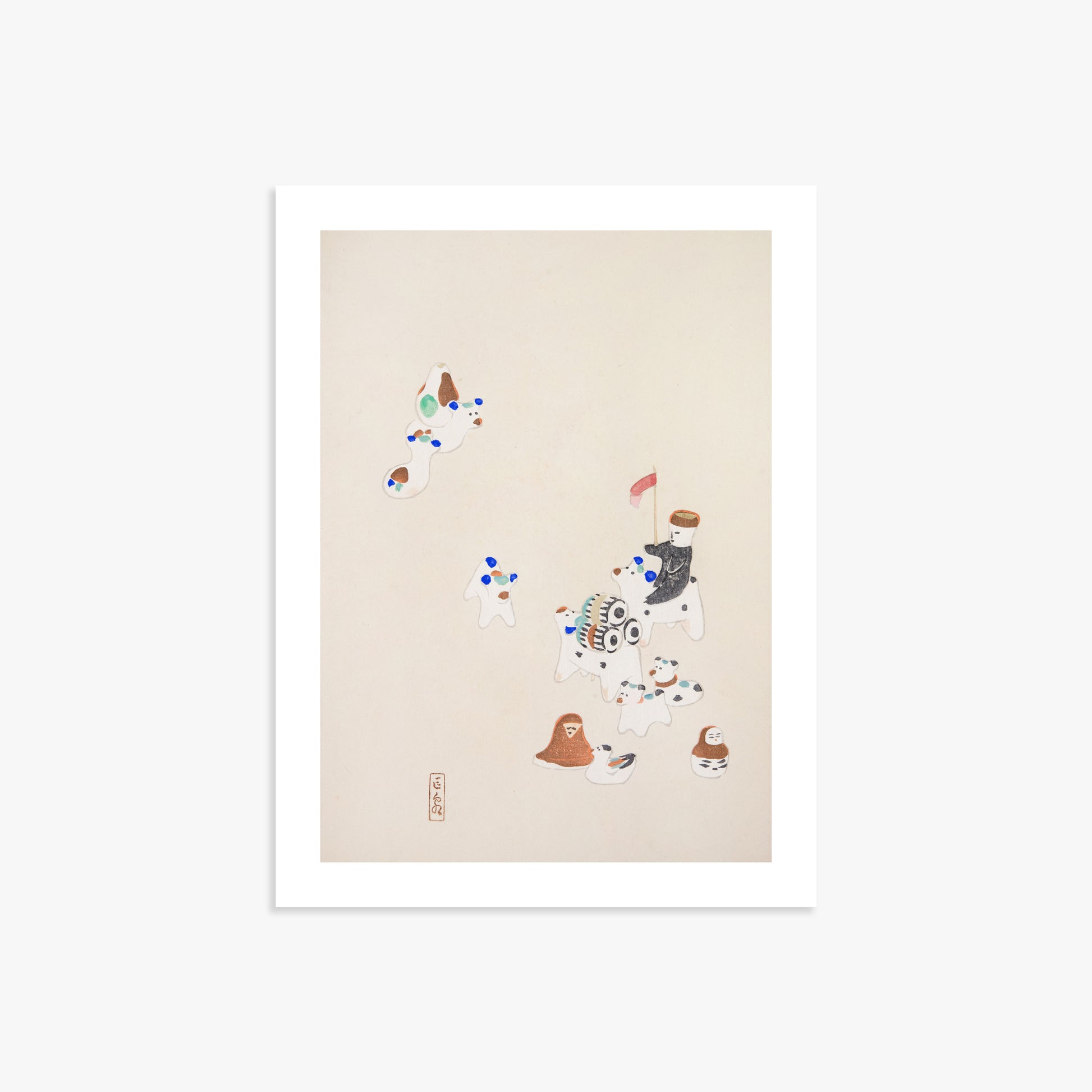 Kawasaki Kyosen: Kyosen’s Collected Illustrations of Japanese Toys Nr. 46 ("Whimsical Parade"), 30x40cm Art Reproduction Unframed