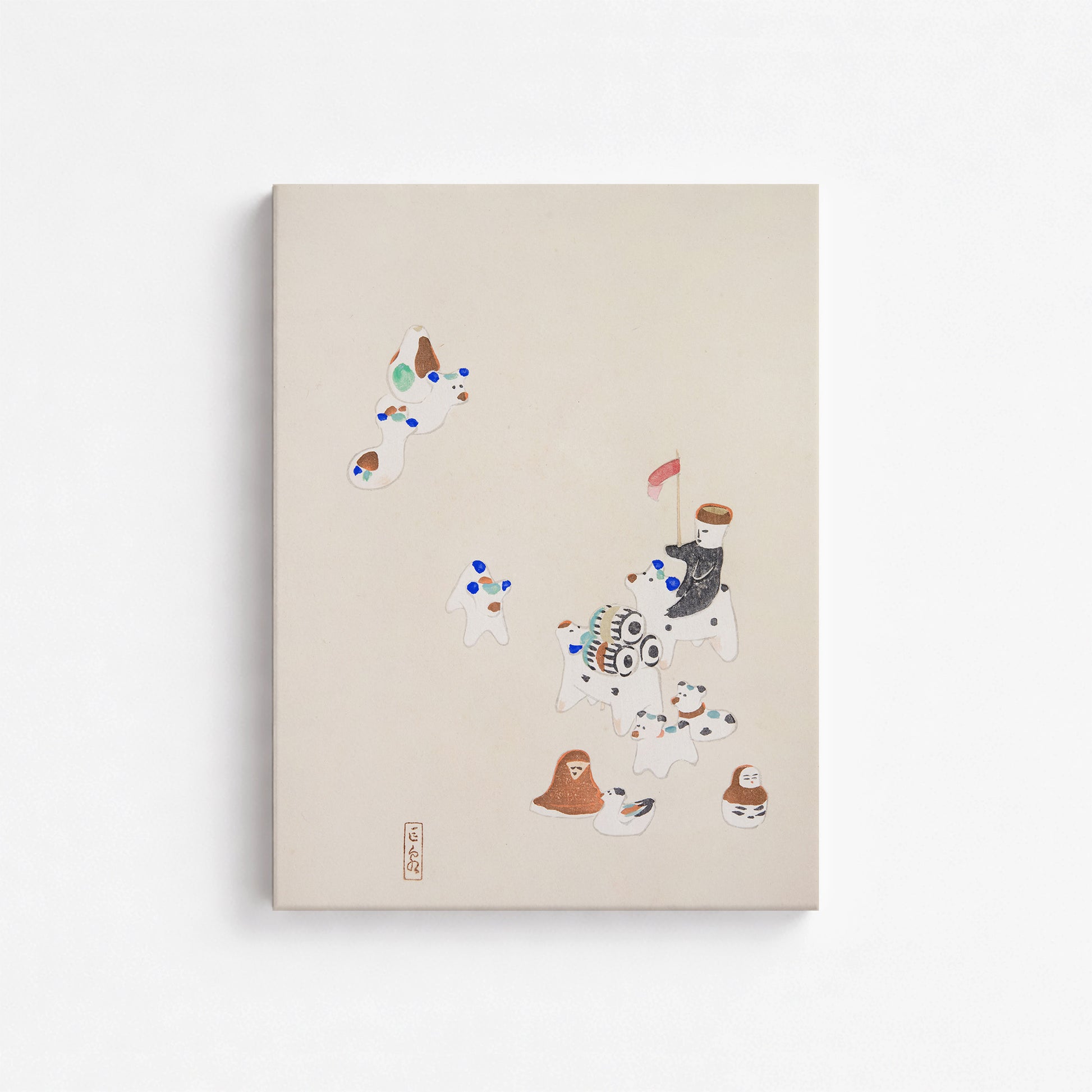 Kawasaki Kyosen: Kyosen’s Collected Illustrations of Japanese Toys Nr. 46 ("Whimsical Parade"), 30x40cm Satin Canvas Art Reproduction