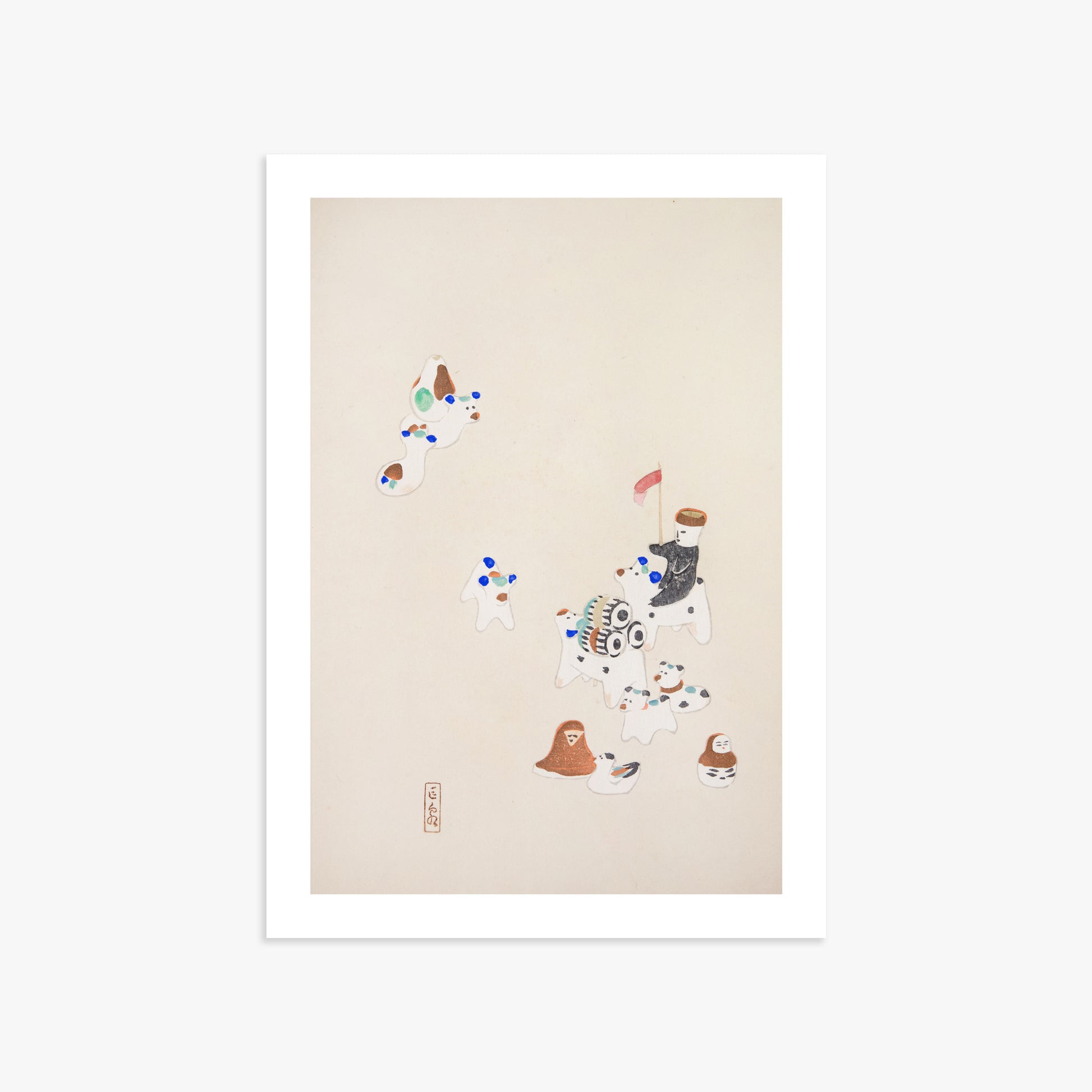 Kawasaki Kyosen: Kyosen’s Collected Illustrations of Japanese Toys Nr. 46 ("Whimsical Parade"), 50x70cm Art Reproduction Unframed