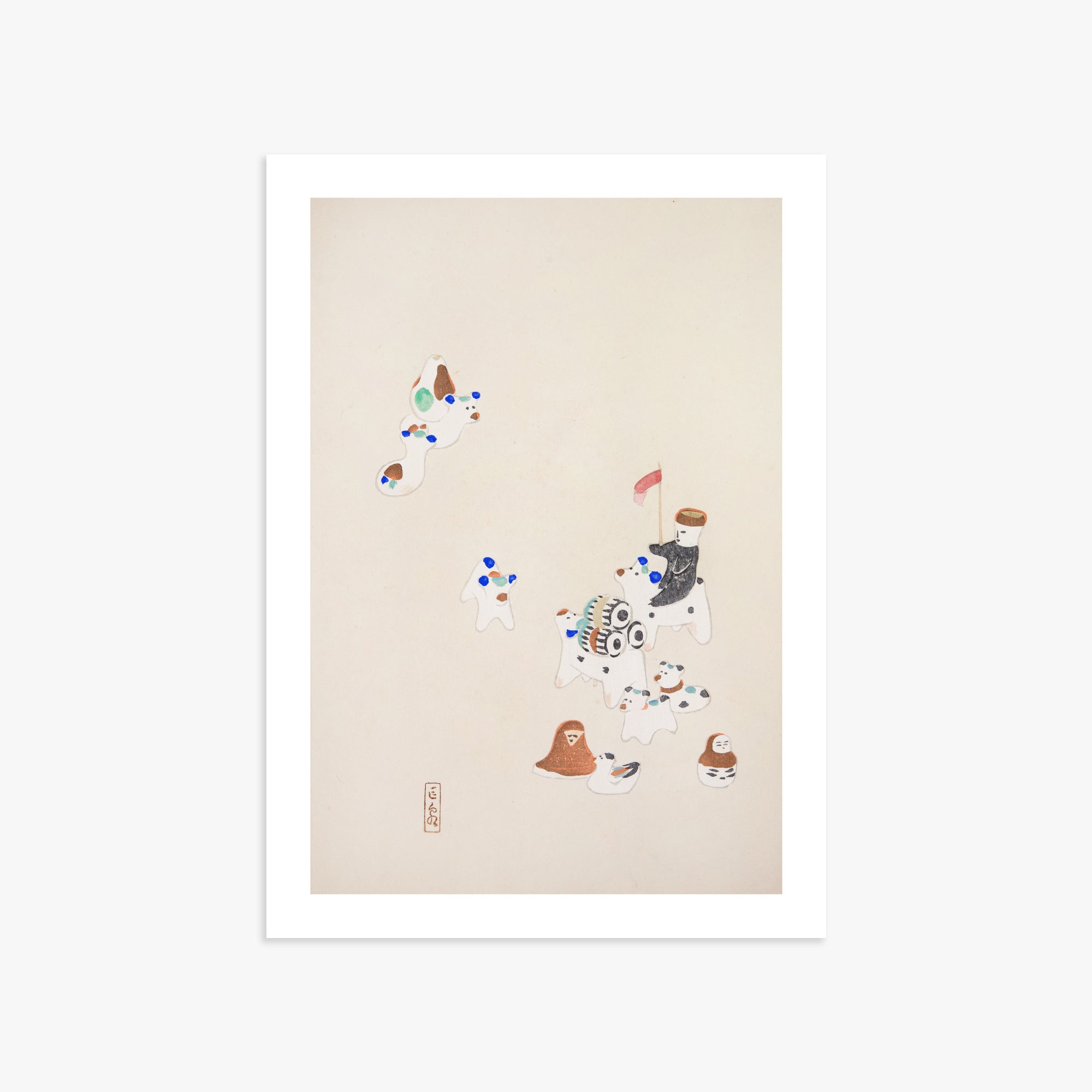 Kawasaki Kyosen: Kyosen’s Collected Illustrations of Japanese Toys Nr. 46 ("Whimsical Parade"), 50x70cm Art Reproduction Unframed