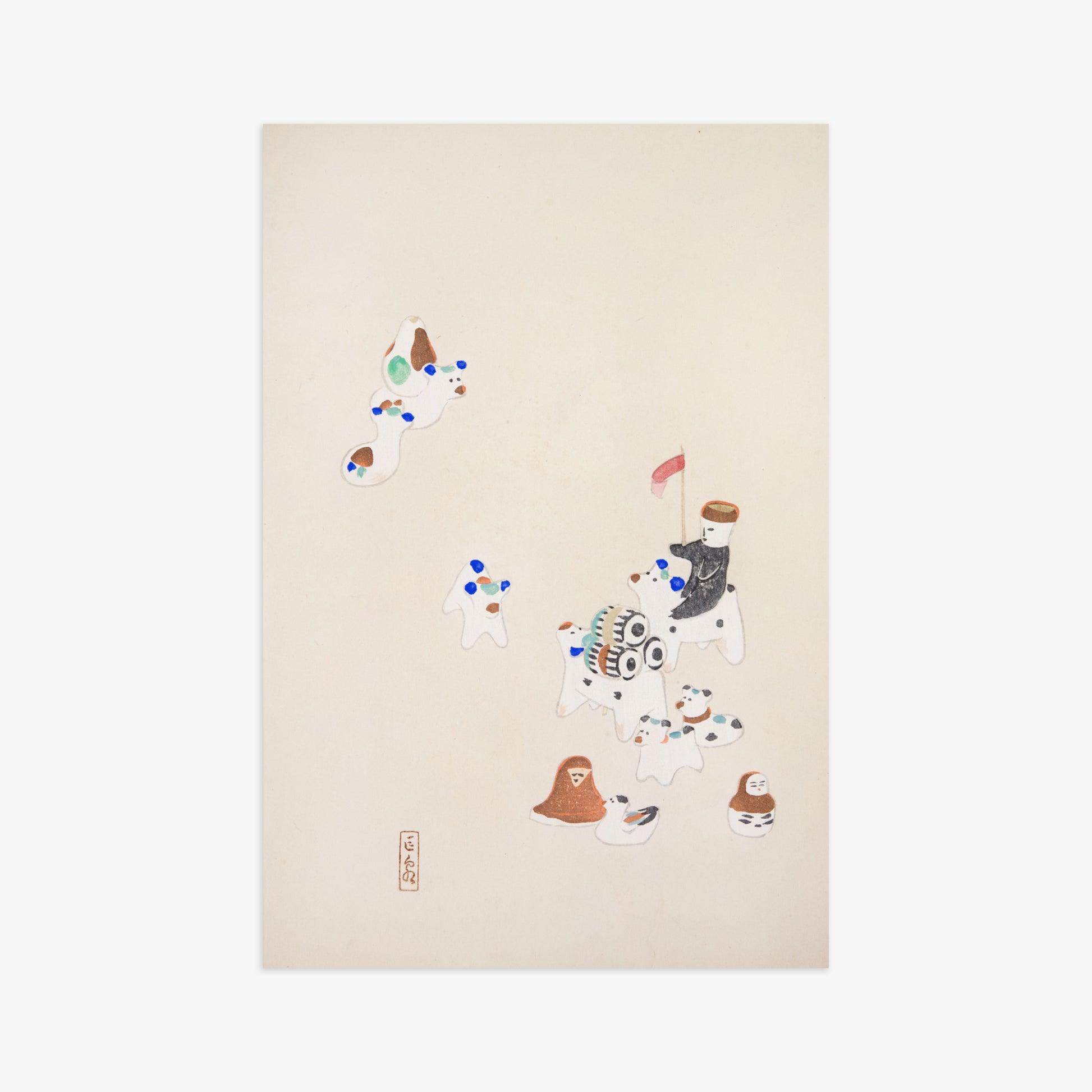 Kawasaki Kyosen: Kyosen’s Collected Illustrations of Japanese Toys Nr. 46 ("Whimsical Parade"), 61x91cm Art Reproduction Unframed
