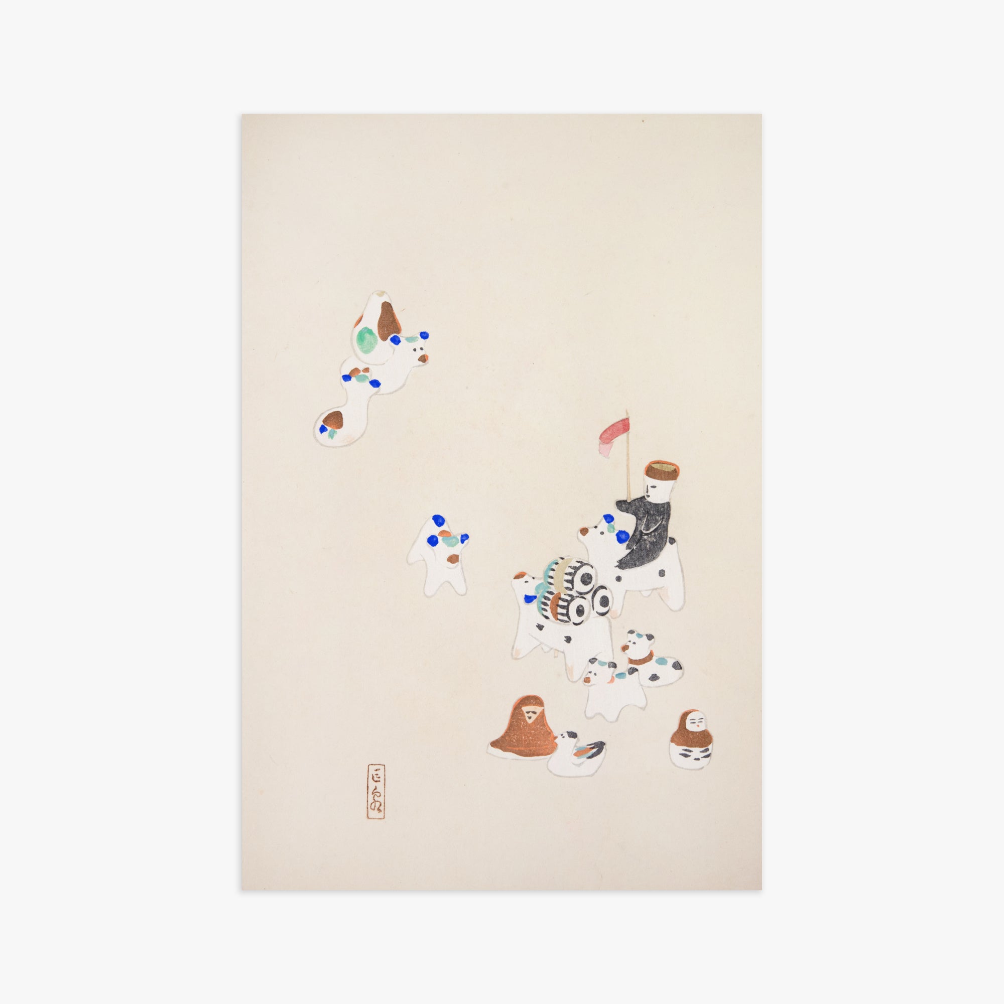 Kawasaki Kyosen: Kyosen’s Collected Illustrations of Japanese Toys Nr. 46 ("Whimsical Parade"), 61x91cm Art Reproduction Unframed