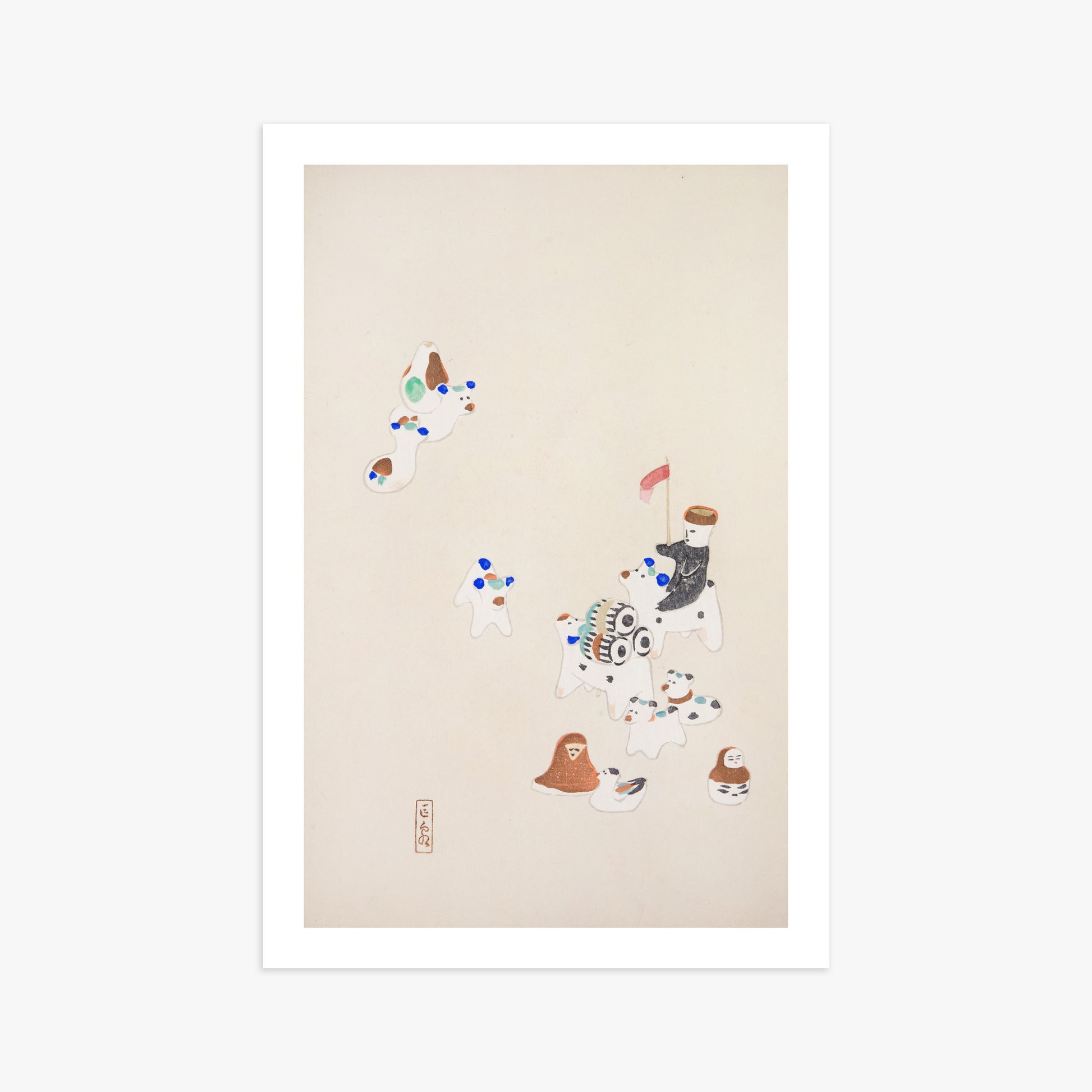 Kawasaki Kyosen: Kyosen’s Collected Illustrations of Japanese Toys Nr. 46 ("Whimsical Parade"), 61x91cm Art Reproduction Unframed