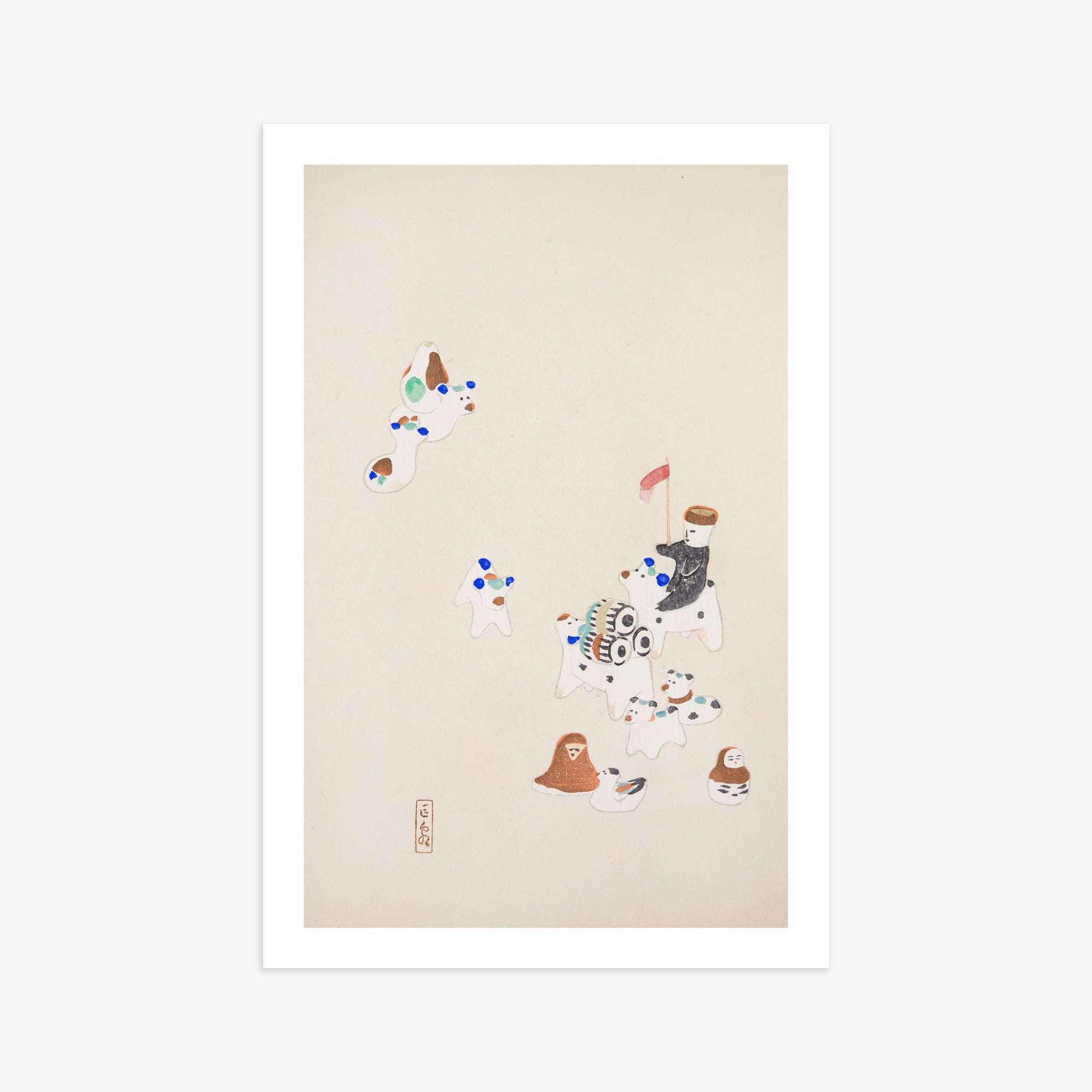 Kawasaki Kyosen: Kyosen’s Collected Illustrations of Japanese Toys Nr. 46 ("Whimsical Parade"), 61x91cm Art Reproduction Unframed