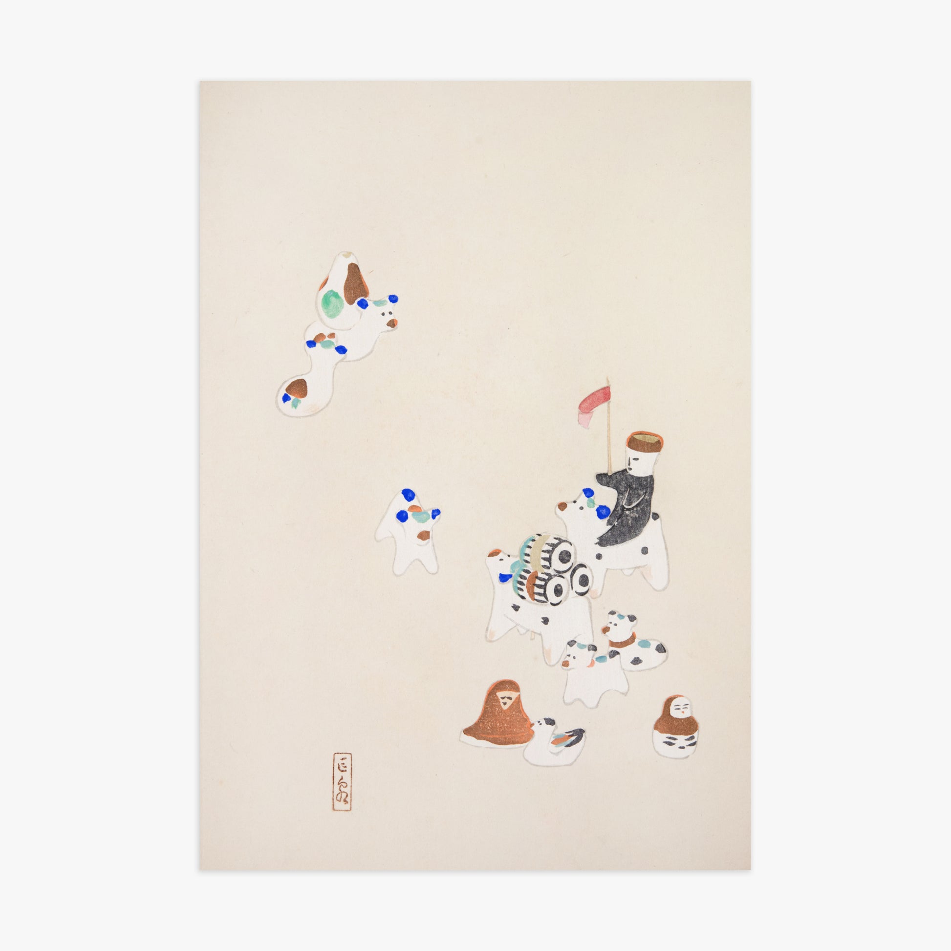 Kawasaki Kyosen: Kyosen’s Collected Illustrations of Japanese Toys Nr. 46 ("Whimsical Parade"), 70x100cm Art Reproduction Unframed