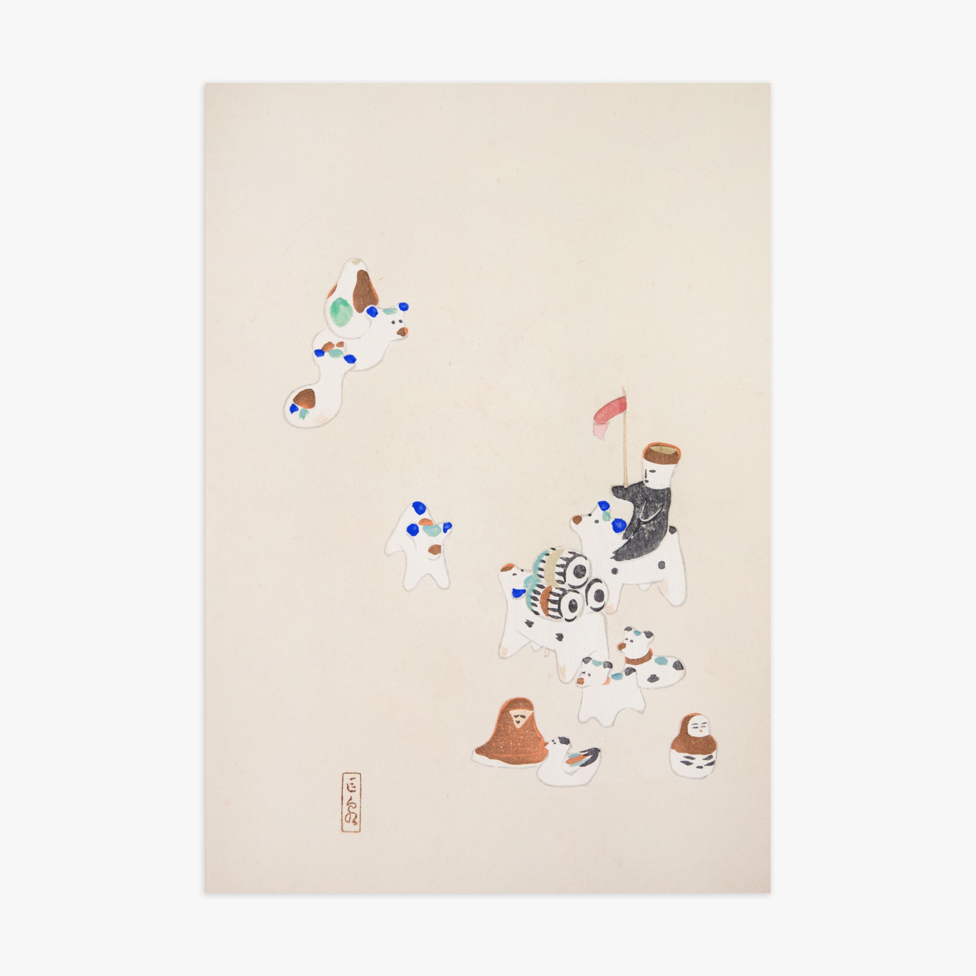 Kawasaki Kyosen: Kyosen’s Collected Illustrations of Japanese Toys Nr. 46 ("Whimsical Parade"), 70x100cm Art Reproduction Unframed