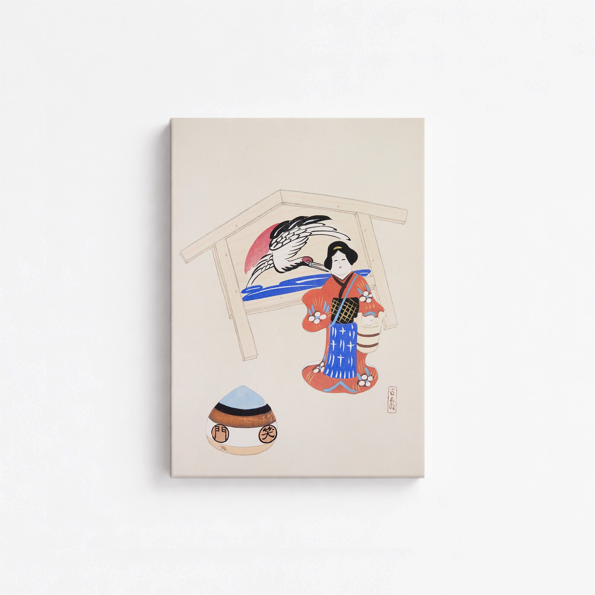 Kawasaki Kyosen: Kyosen’s Collected Illustrations of Japanese Toys Nr. 47 ("Serene Crane Harmony"), 21x30cm Satin Canvas Art Reproduction
