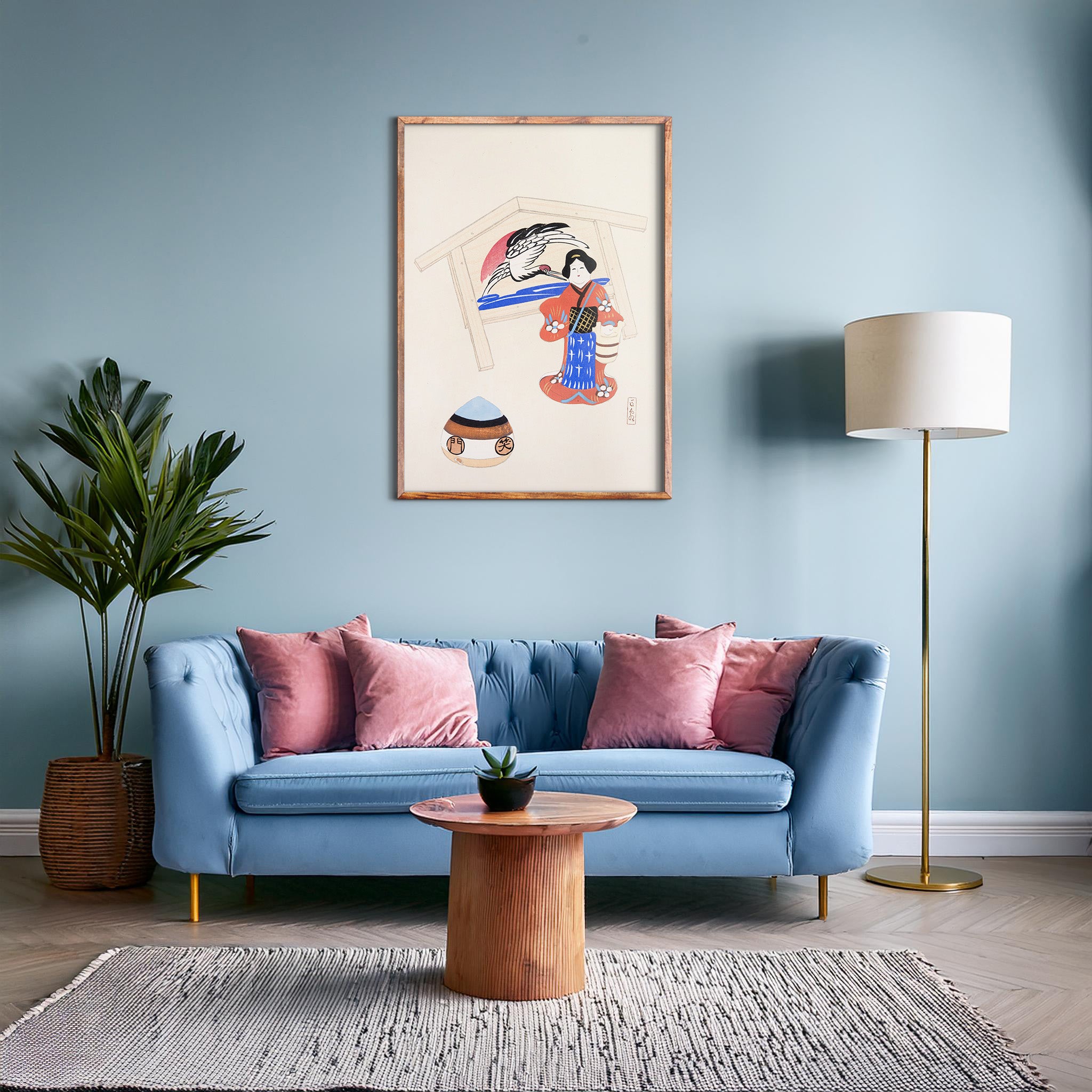 Design Concept No. 28 for Kawasaki Kyosen: Kyosen’s Collected Illustrations of Japanese Toys Nr. 47 ("Serene Crane Harmony") Japanese Wall Art