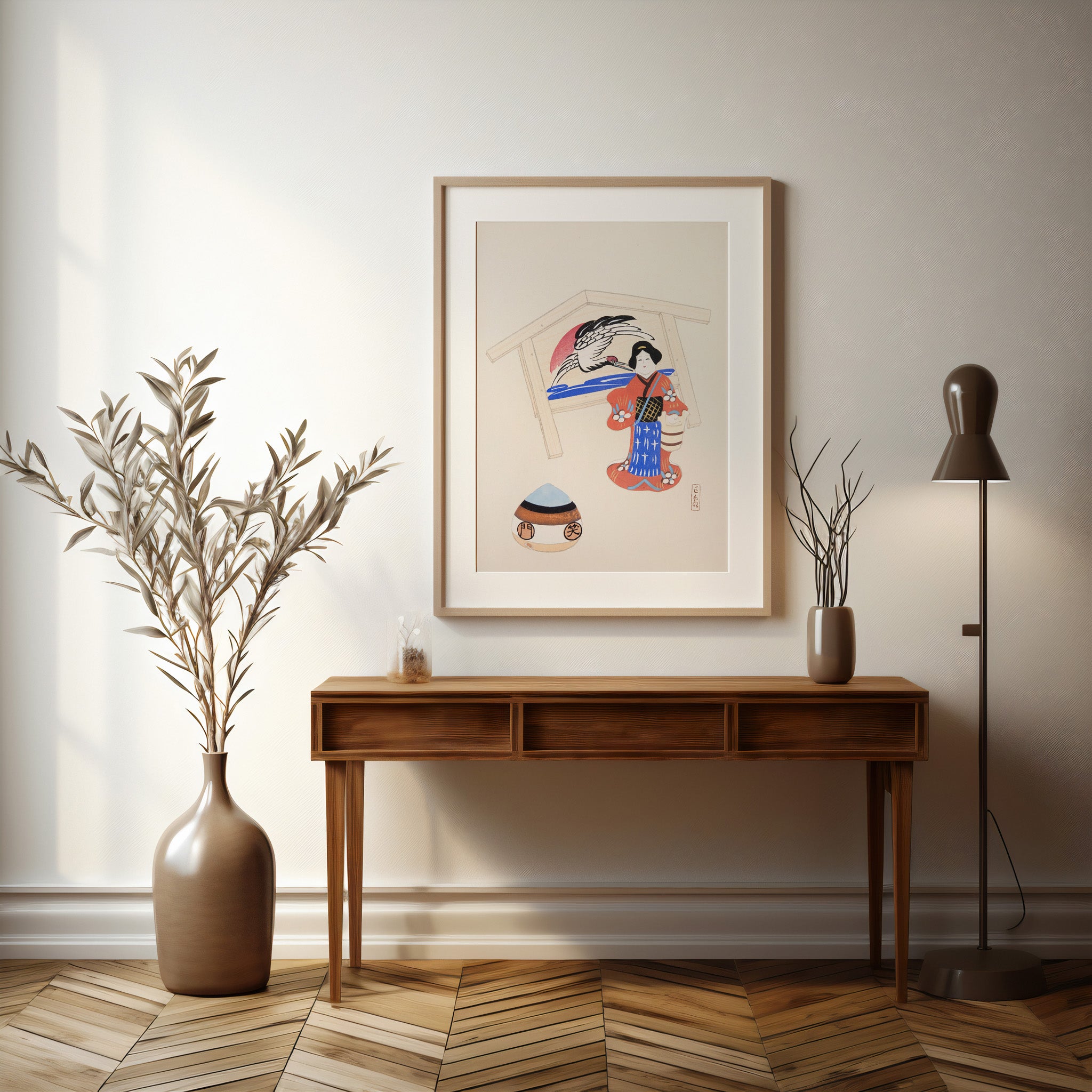 Design Concept No. 37 for Kawasaki Kyosen: Kyosen’s Collected Illustrations of Japanese Toys Nr. 47 ("Serene Crane Harmony") Japanese Wall Art