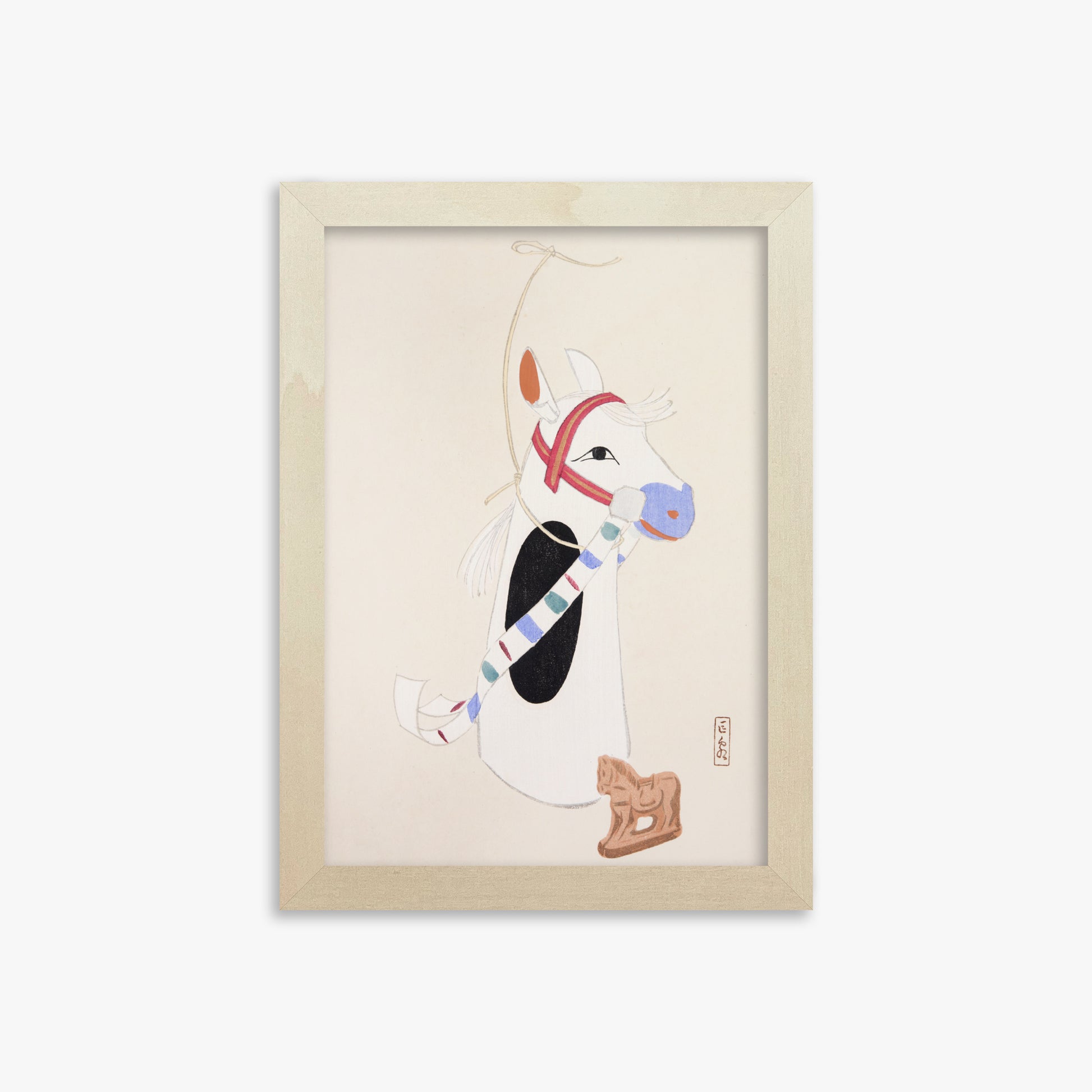 Kawasaki Kyosen: Kyosen’s Collected Illustrations of Japanese Toys Nr. 48 ("Ornate Equine Folklore"), 21x30cm Framed Art Reproduction With Lime Wood Frame