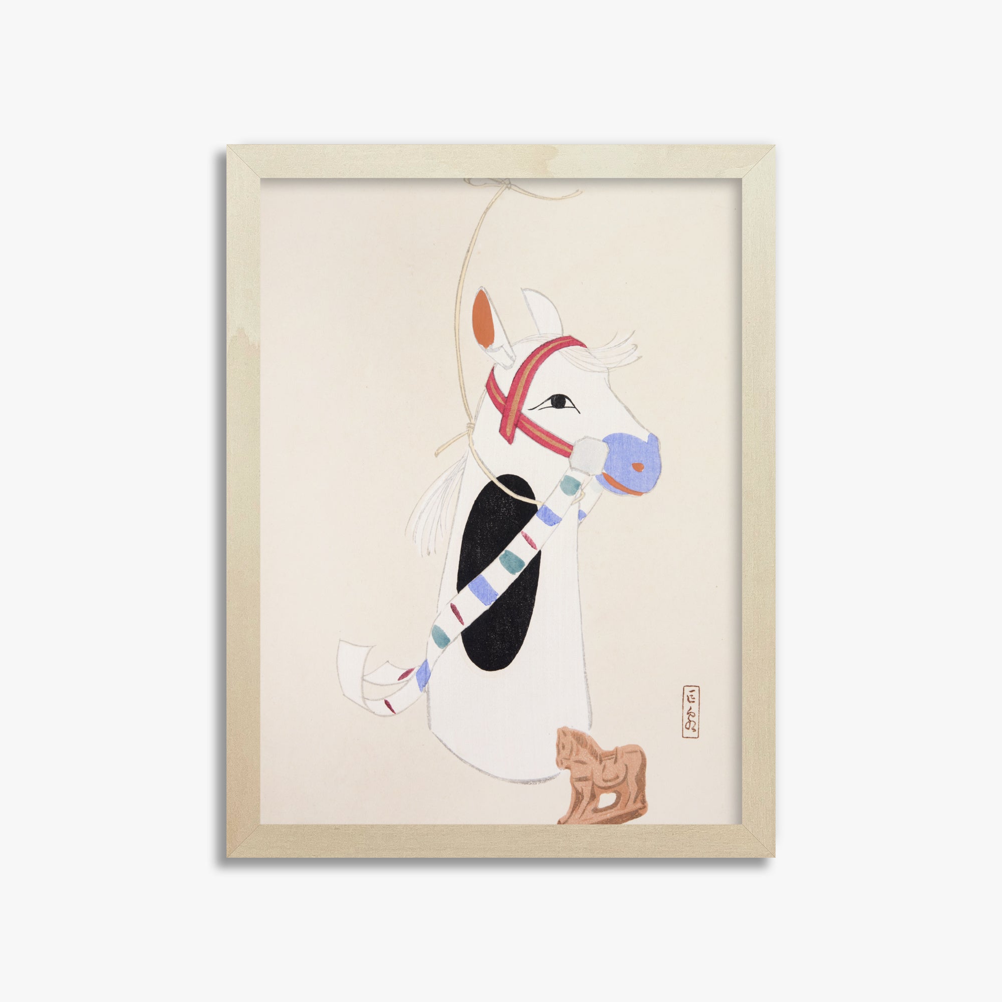 Kawasaki Kyosen: Kyosen’s Collected Illustrations of Japanese Toys Nr. 48 ("Ornate Equine Folklore"), 30x40cm Framed Art Reproduction With Lime Wood Frame