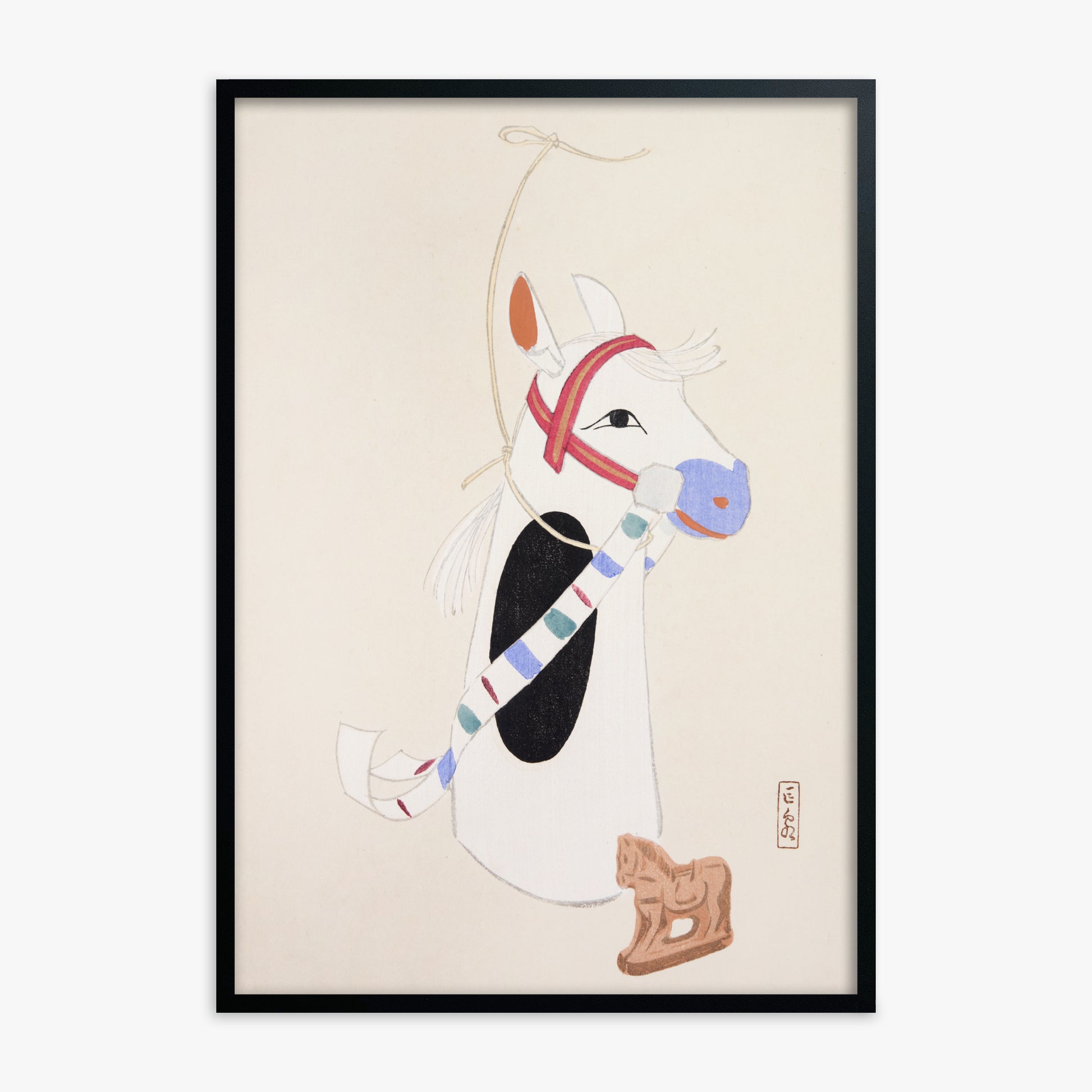 Kawasaki Kyosen: Kyosen’s Collected Illustrations of Japanese Toys Nr. 48 ("Ornate Equine Folklore"), Black Framed Art Reproduction With Black Frame