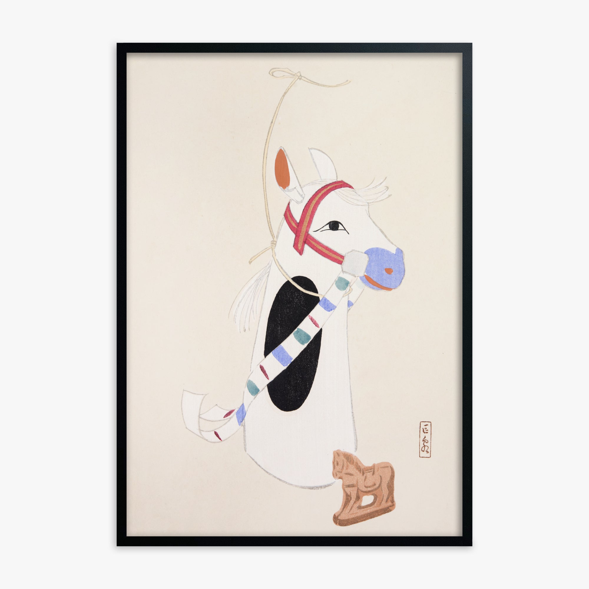 Kawasaki Kyosen: Kyosen’s Collected Illustrations of Japanese Toys Nr. 48 ("Ornate Equine Folklore"), Black Framed Art Reproduction With Black Frame