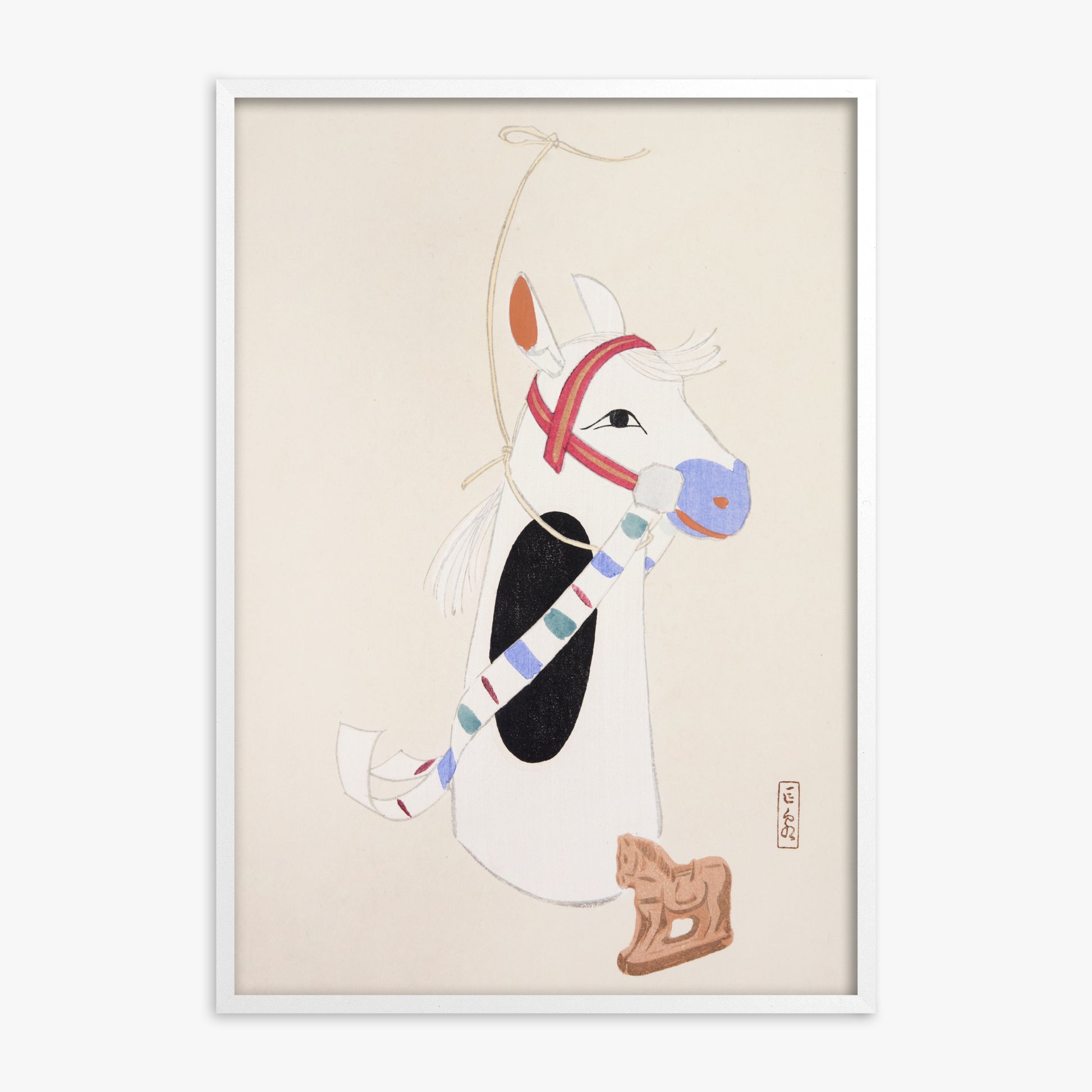 Kawasaki Kyosen: Kyosen’s Collected Illustrations of Japanese Toys Nr. 48 ("Ornate Equine Folklore"), White Framed Art Reproduction With White Frame