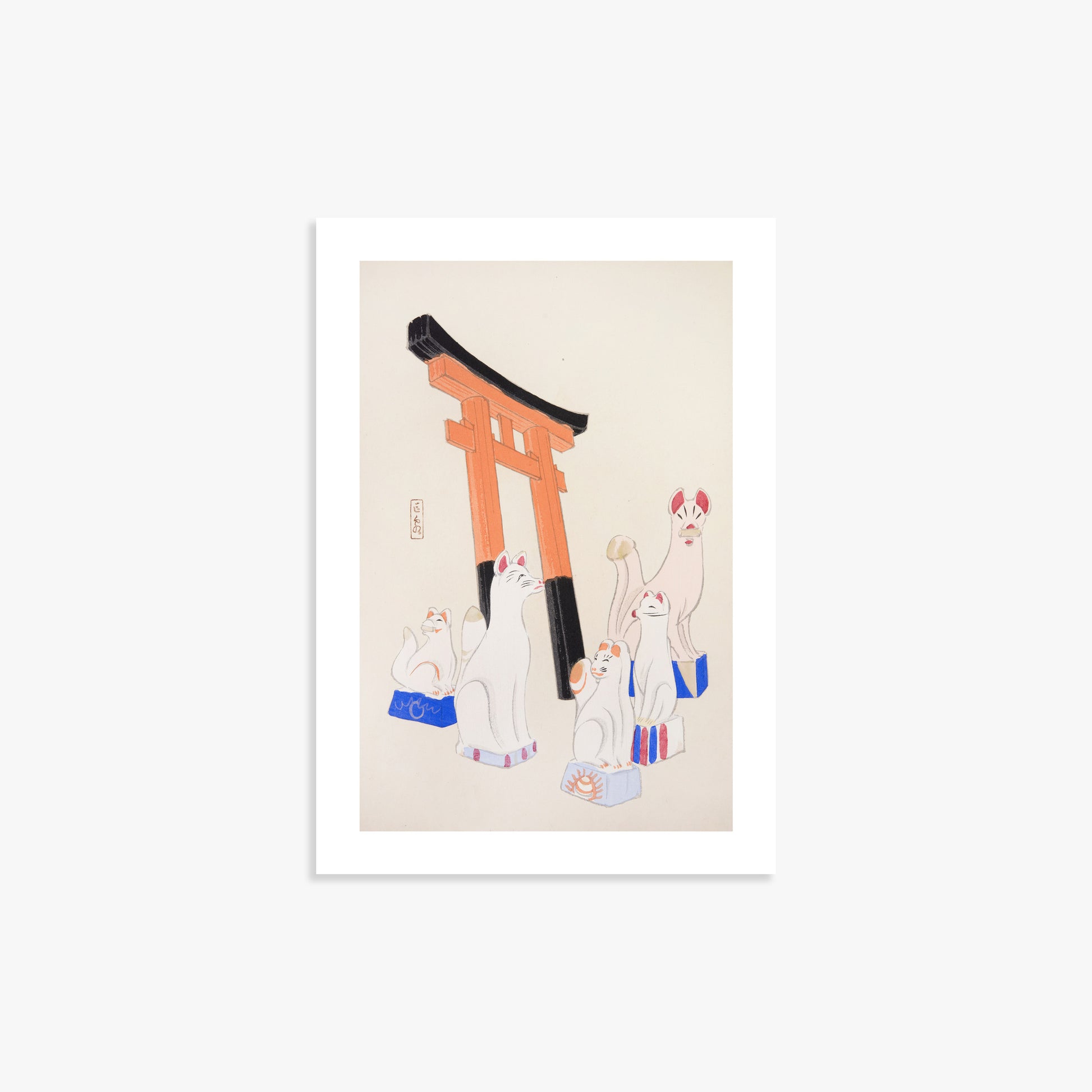 Kawasaki Kyosen: Kyosen’s Collected Illustrations of Japanese Toys Nr. 49 ("Guardian Foxes of Torii Gate"), 21x30cm Art Reproduction Unframed