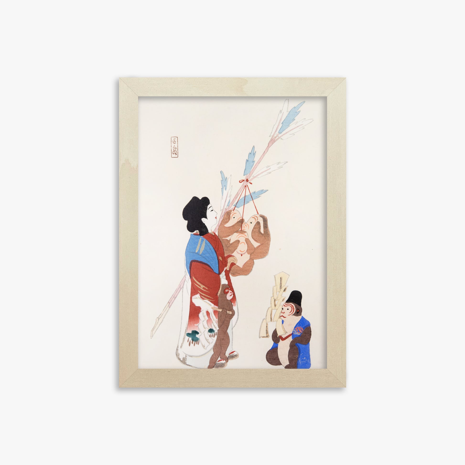 Kawasaki Kyosen: Kyosen’s Collected Illustrations of Japanese Toys Nr. 50 ("Harmony of Traditions"), 21x30cm Framed Art Reproduction With Lime Wood Frame