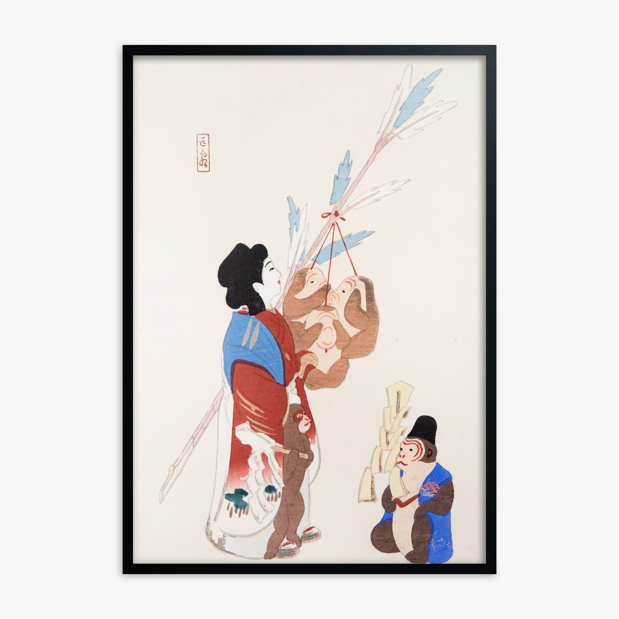 Kawasaki Kyosen: Kyosen’s Collected Illustrations of Japanese Toys Nr. 50 ("Harmony of Traditions"), Black Framed Art Reproduction With Black Frame