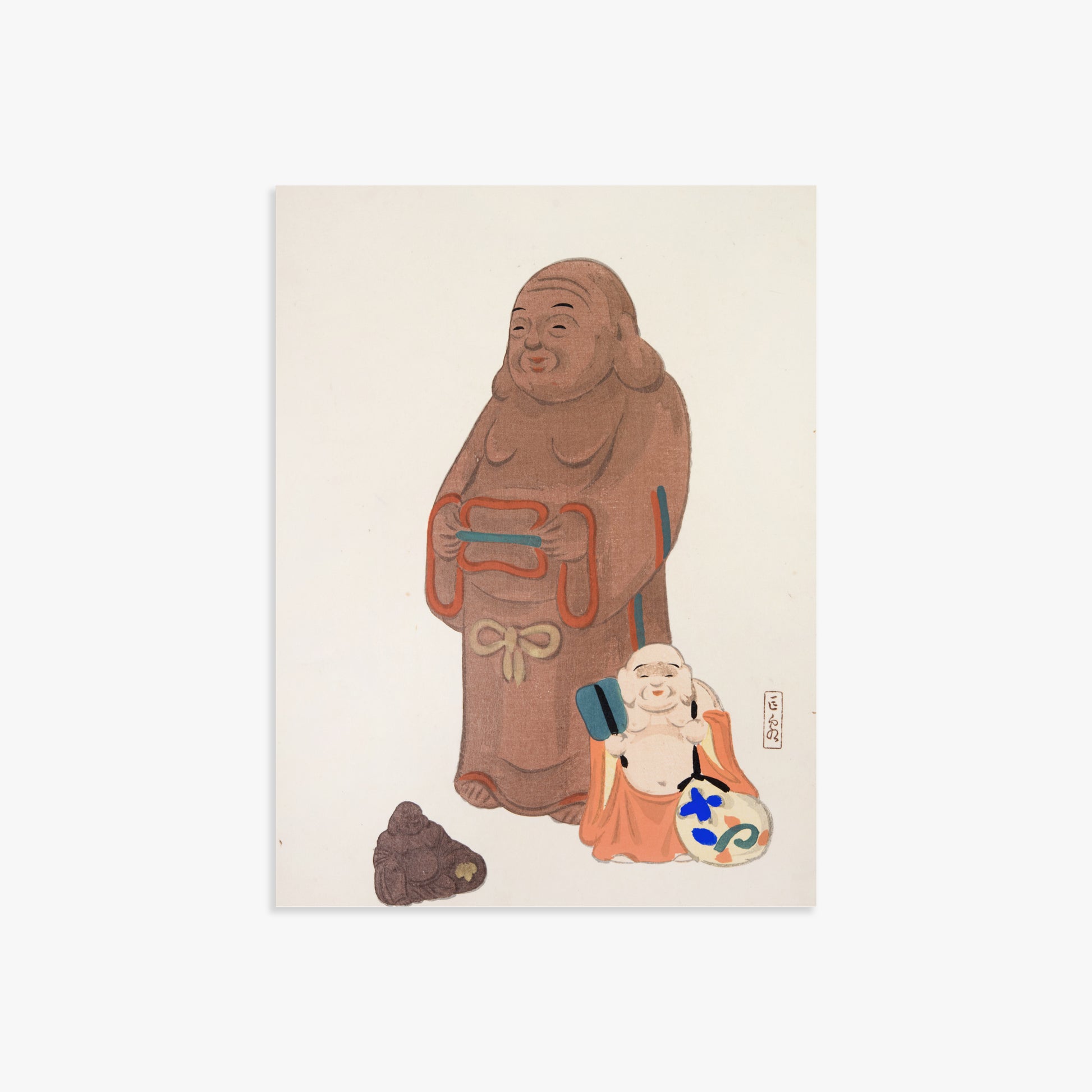 Kawasaki Kyosen: Kyosen’s Collected Illustrations of Japanese Toys Nr. 51 ("Serene Statues"), 30x40cm Art Reproduction Unframed