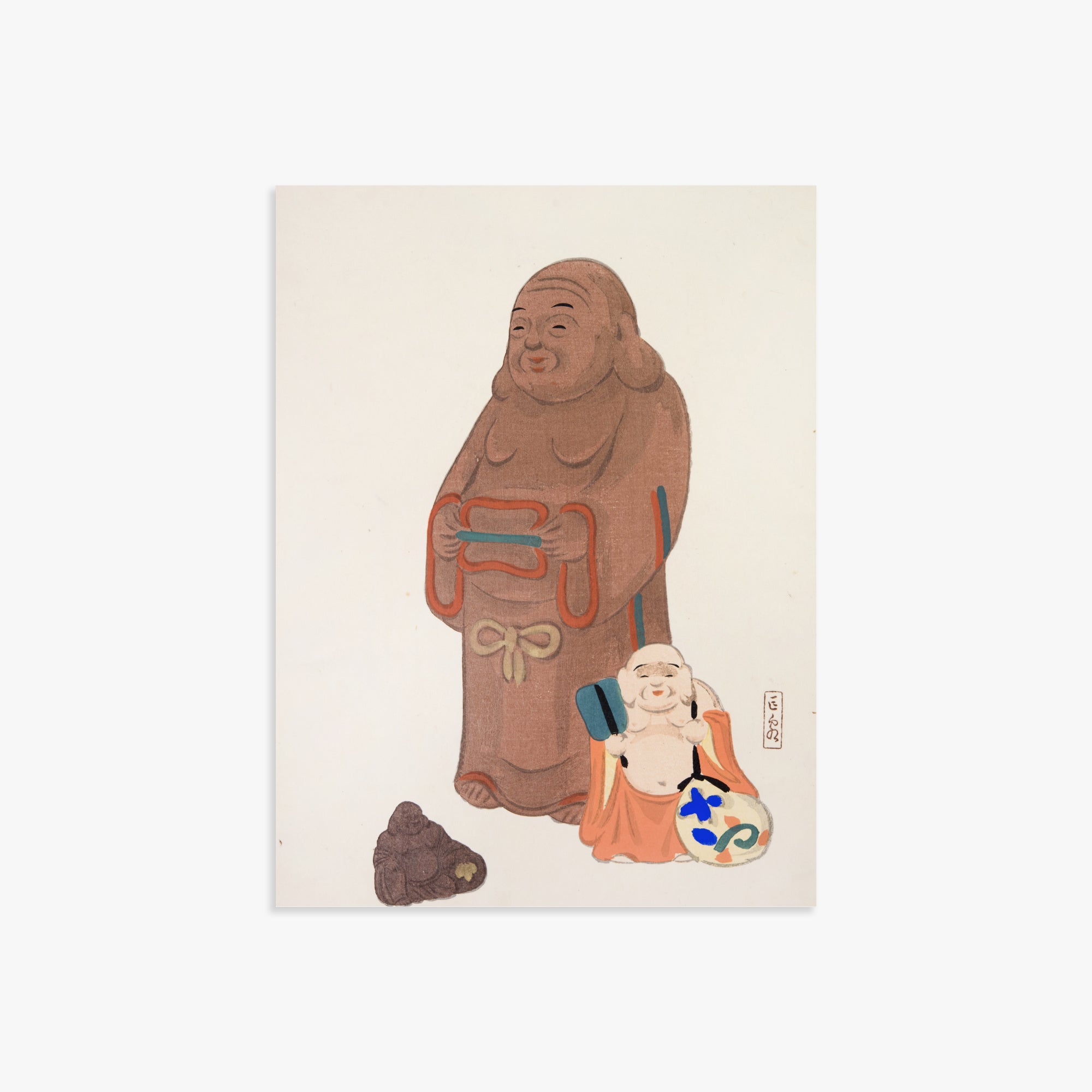 Kawasaki Kyosen: Kyosen’s Collected Illustrations of Japanese Toys Nr. 51 ("Serene Statues"), 30x40cm Art Reproduction Unframed