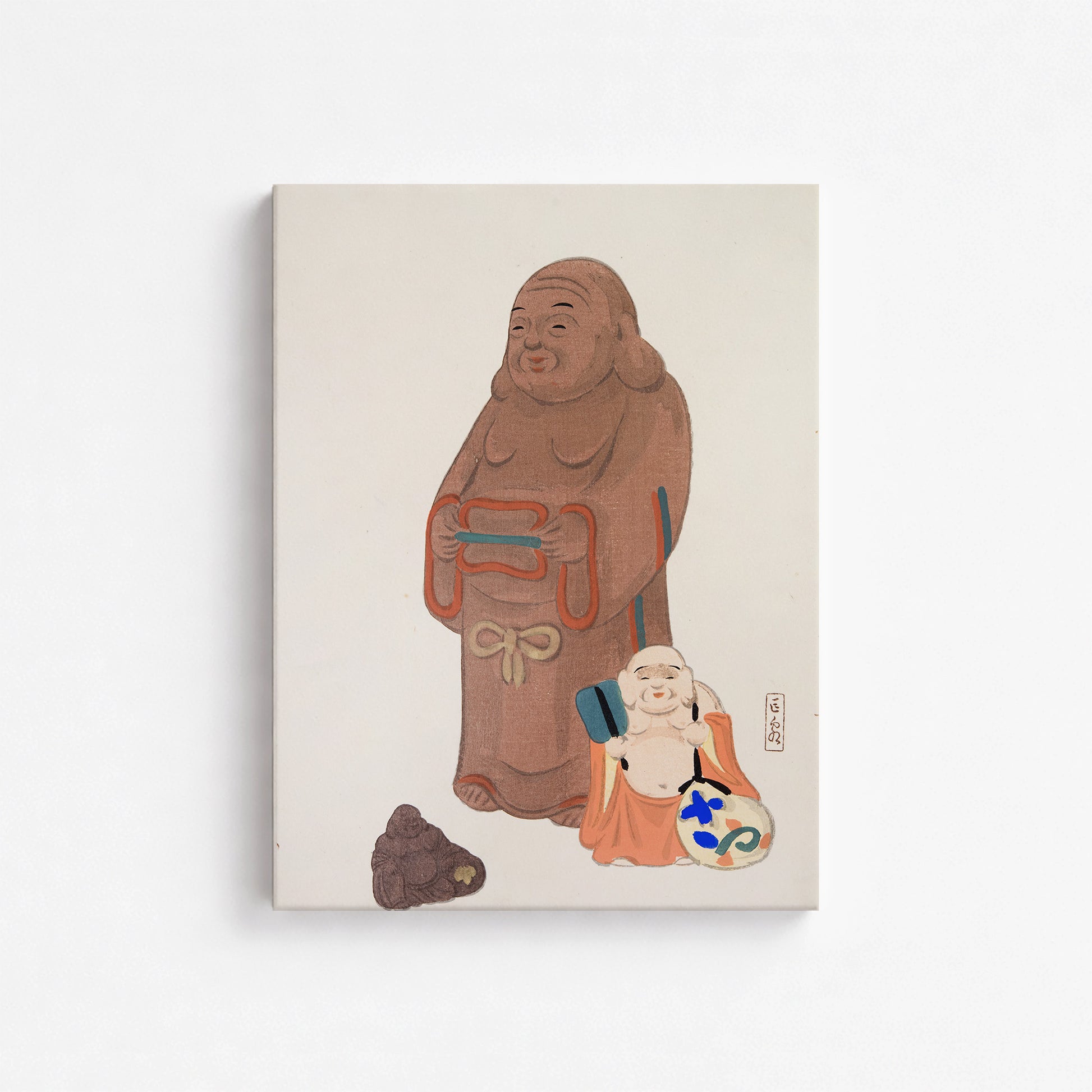 Kawasaki Kyosen: Kyosen’s Collected Illustrations of Japanese Toys Nr. 51 ("Serene Statues"), 30x40cm Satin Canvas Art Reproduction