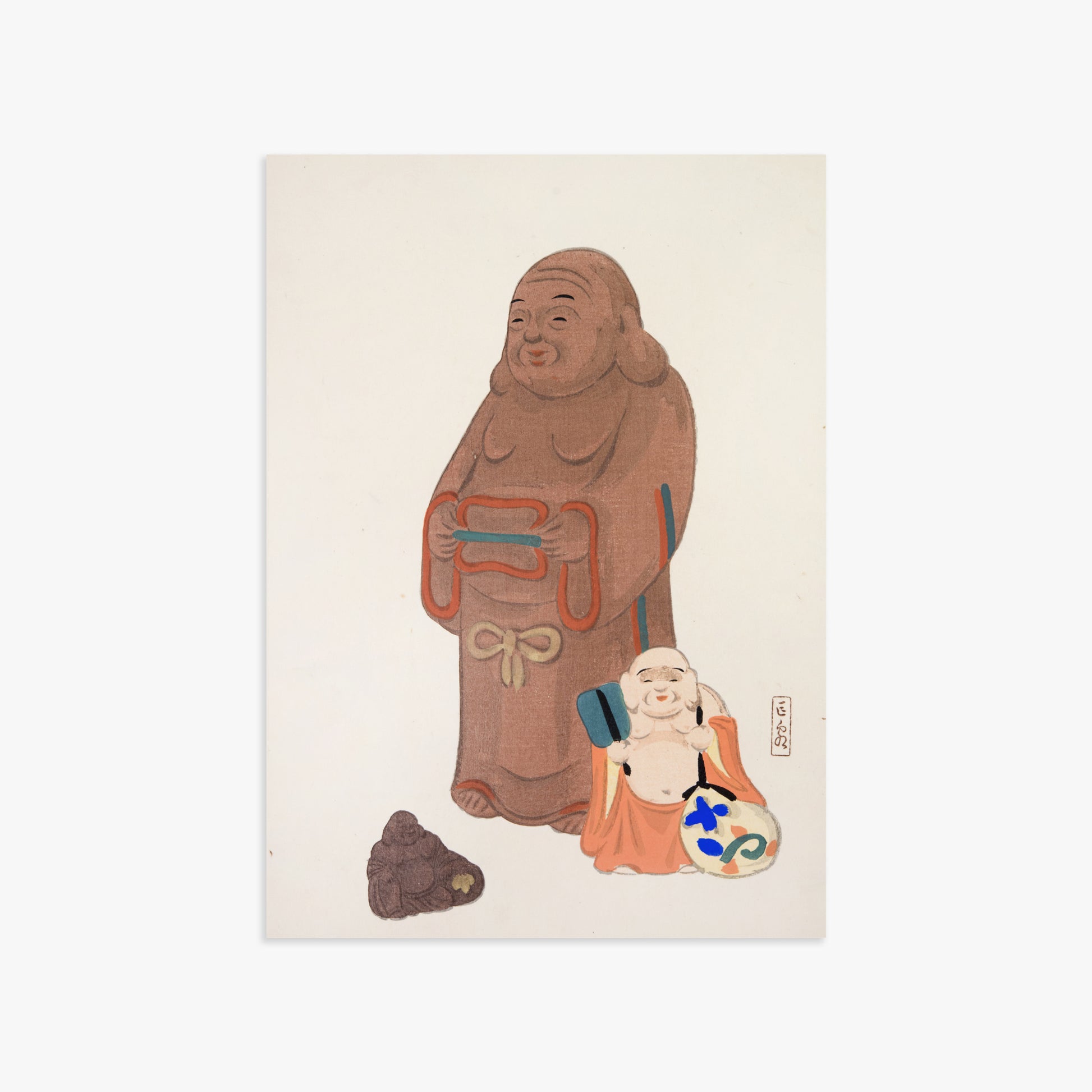 Kawasaki Kyosen: Kyosen’s Collected Illustrations of Japanese Toys Nr. 51 ("Serene Statues"), 50x70cm Art Reproduction Unframed