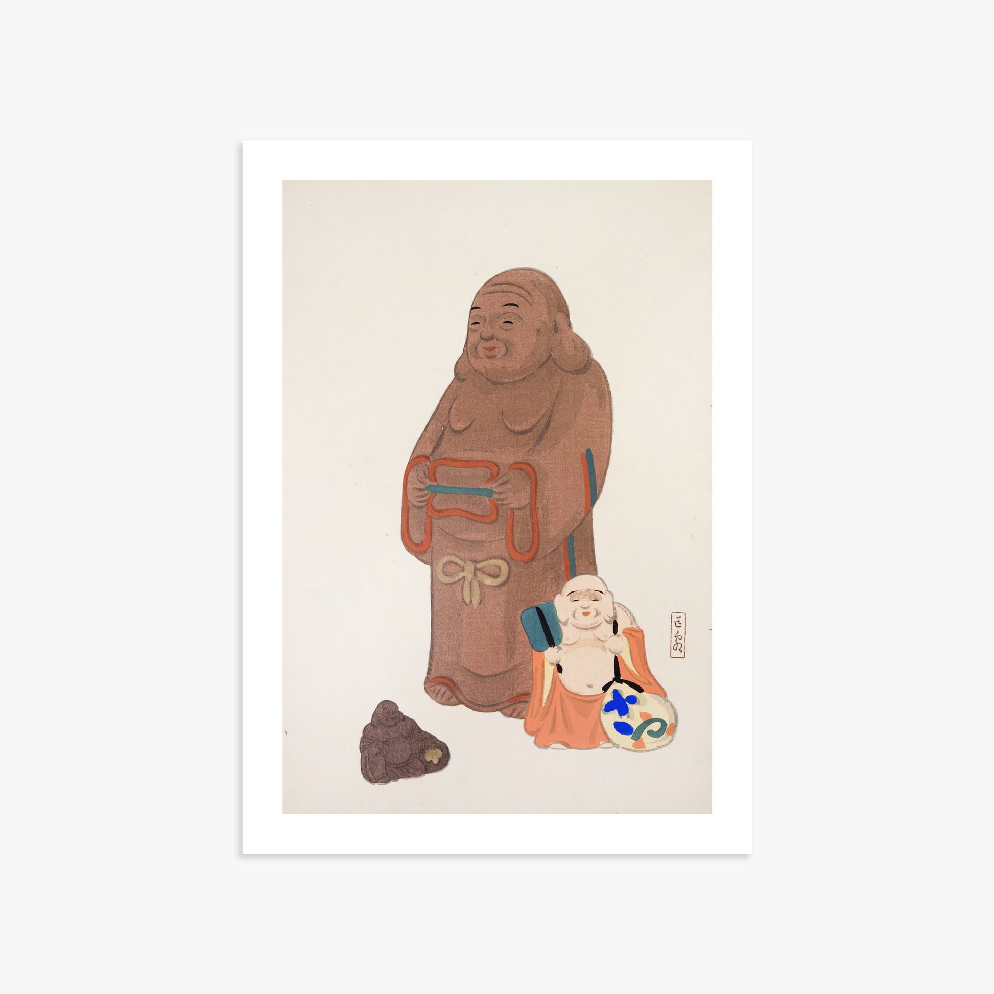 Kawasaki Kyosen: Kyosen’s Collected Illustrations of Japanese Toys Nr. 51 ("Serene Statues"), 50x70cm Art Reproduction Unframed