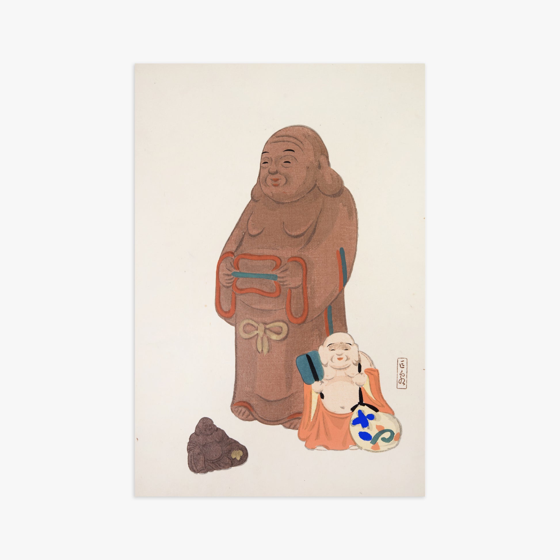 Kawasaki Kyosen: Kyosen’s Collected Illustrations of Japanese Toys Nr. 51 ("Serene Statues"), 61x91cm Art Reproduction Unframed